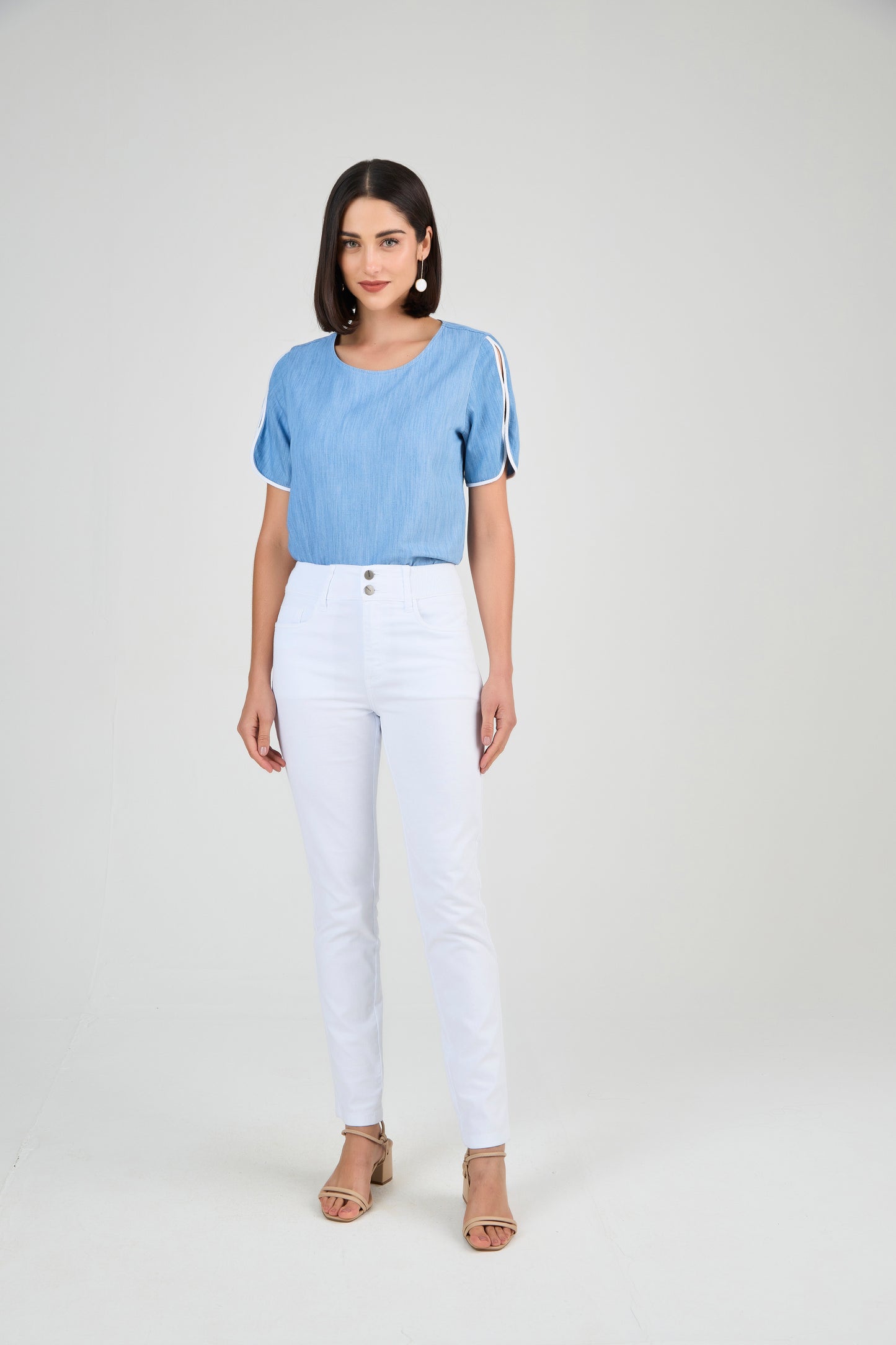 calça malha color skinny cintura intermediária cós de tricot
