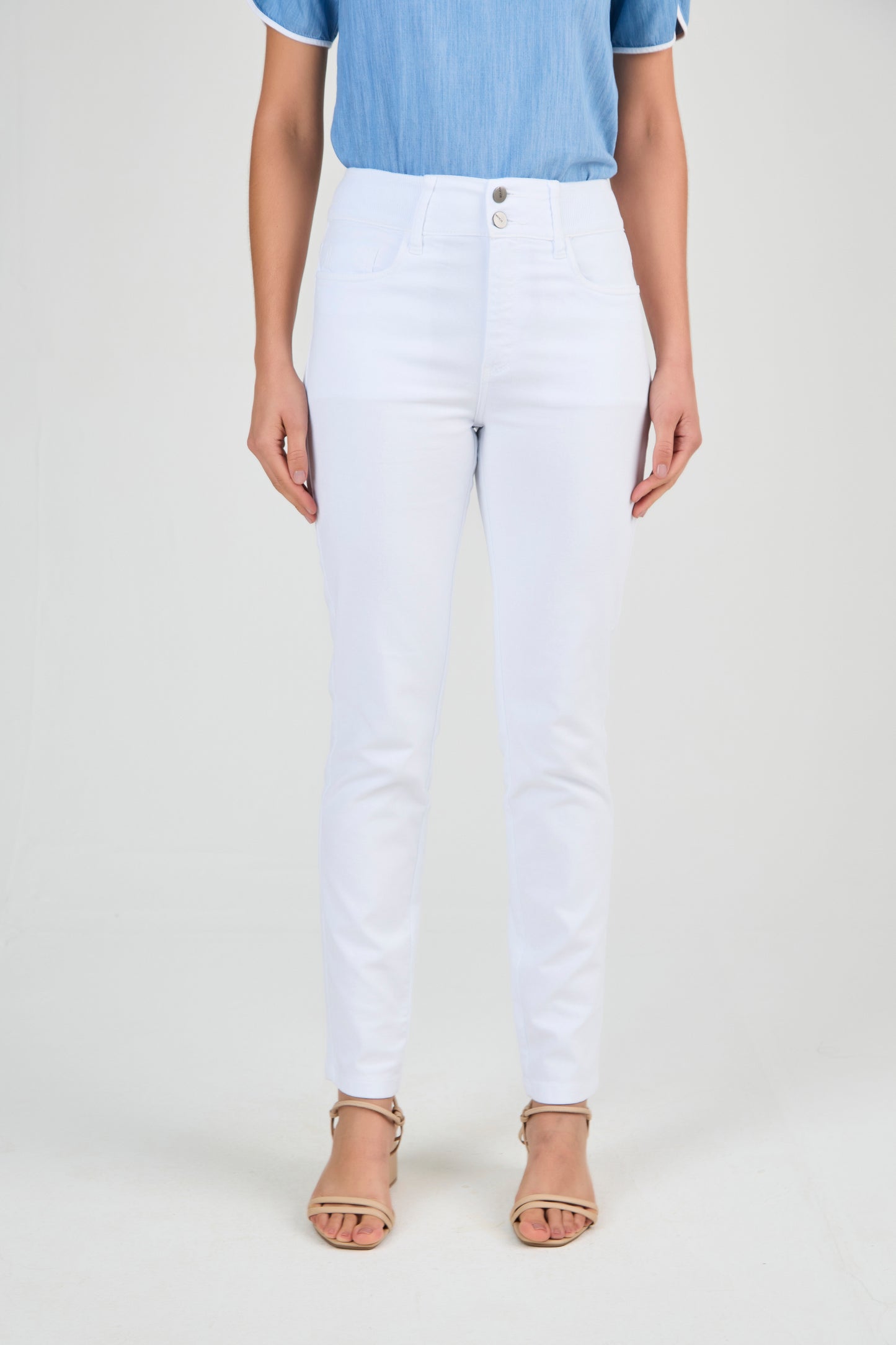 calça malha color skinny cintura intermediária cós de tricot