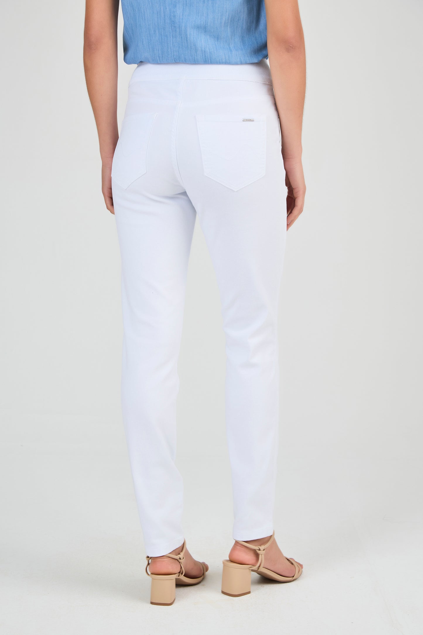 calça malha color skinny cintura intermediária cós de tricot