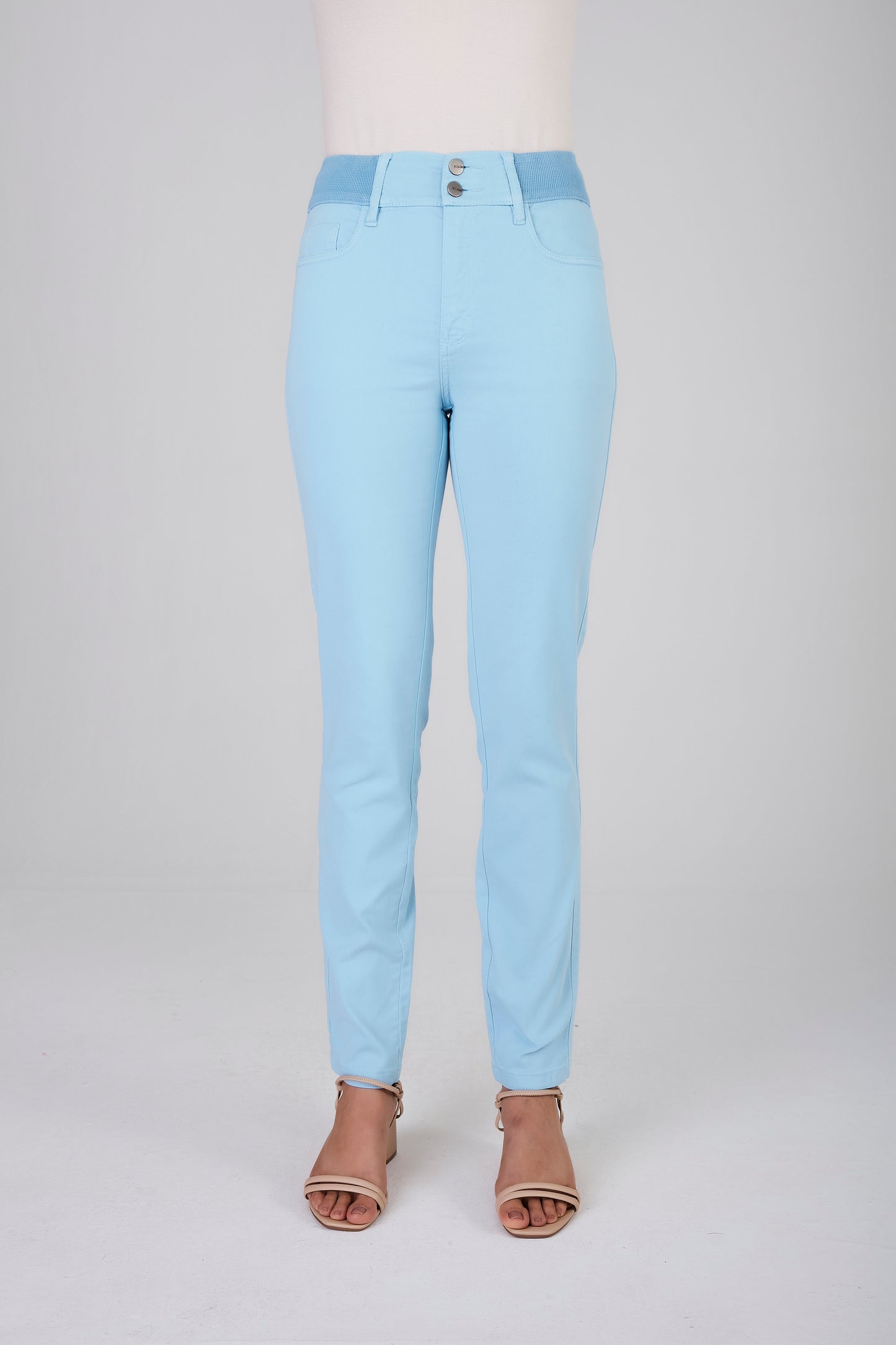 calça malha color skinny cintura intermediária cós de tricot