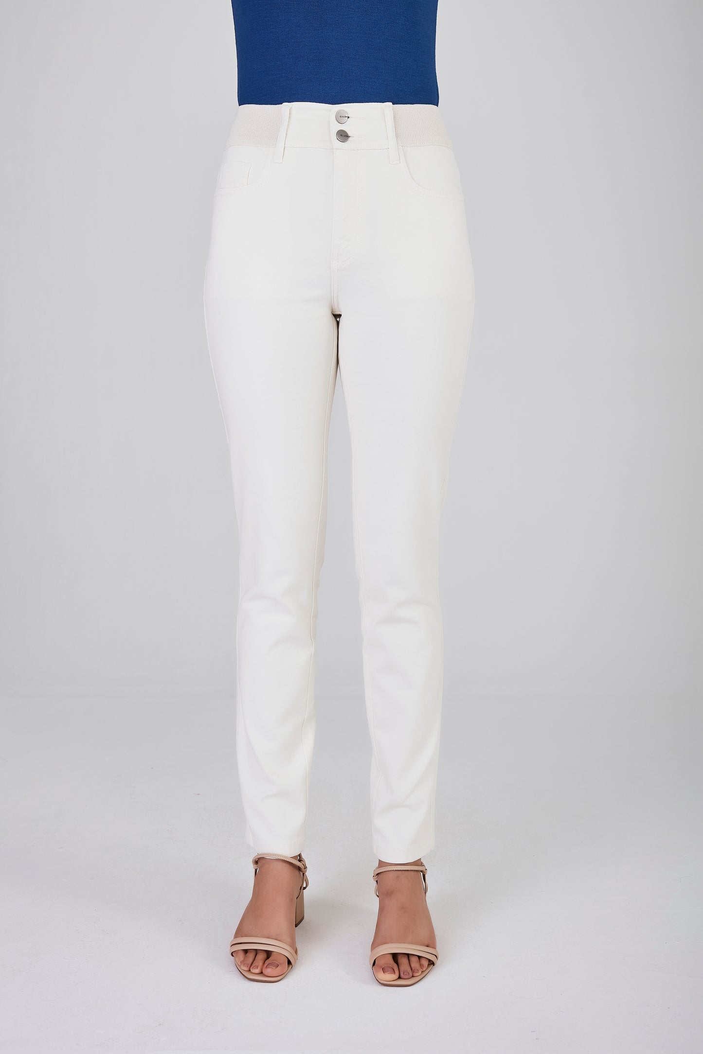 calça malha color skinny cintura intermediária cós de tricot