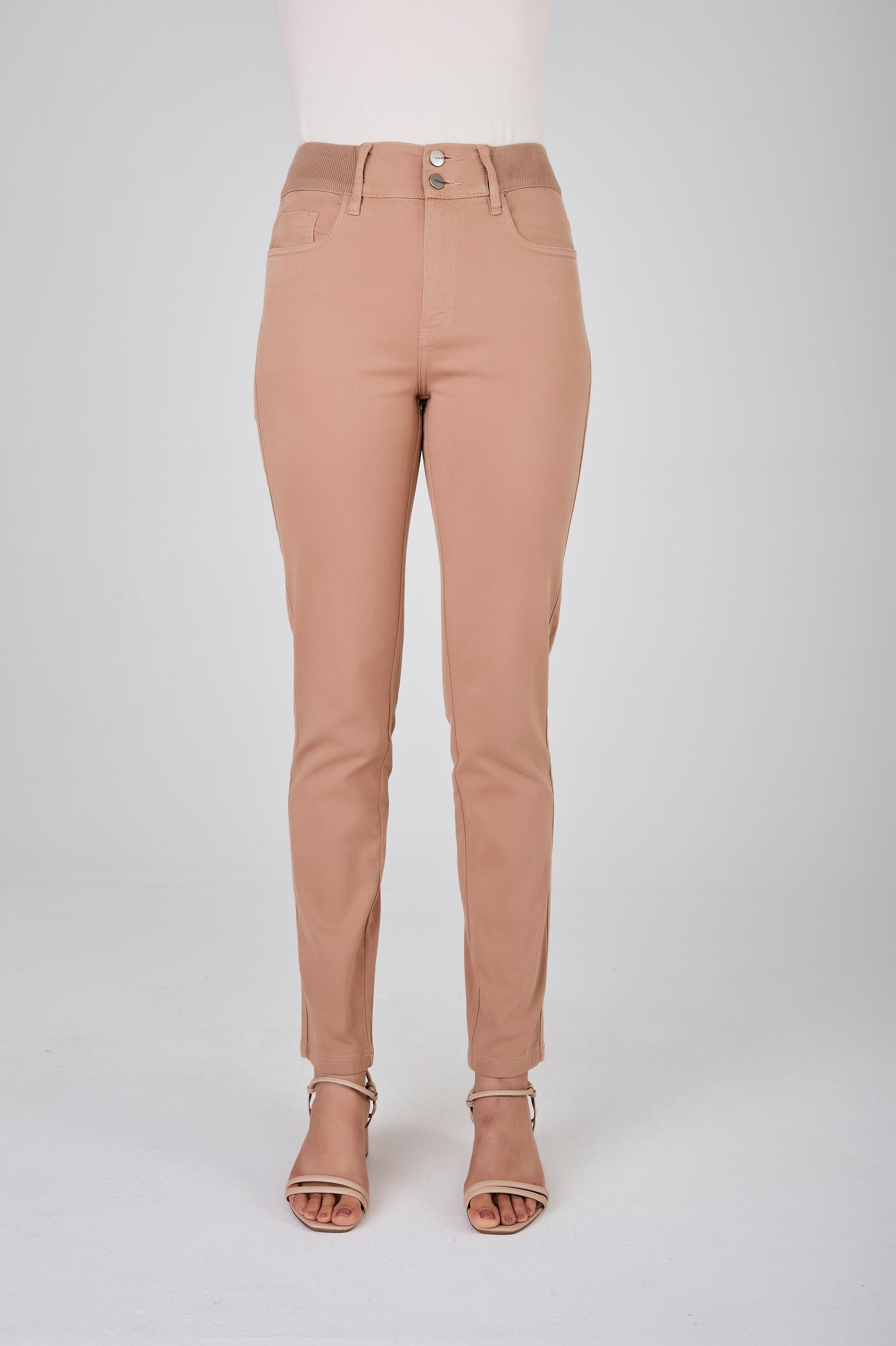 calça malha color skinny cintura intermediária cós de tricot