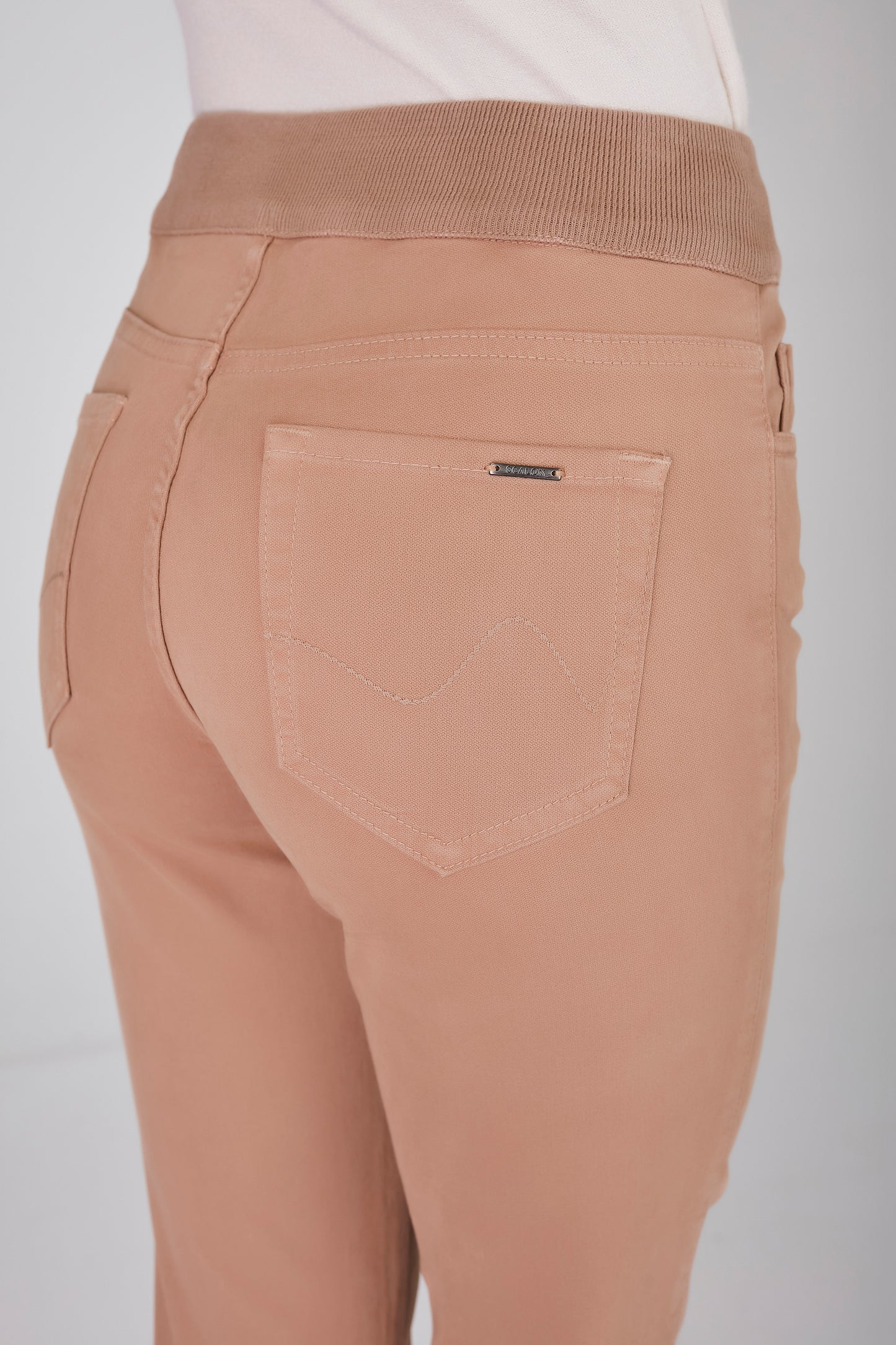 calça malha color skinny cintura intermediária cós de tricot