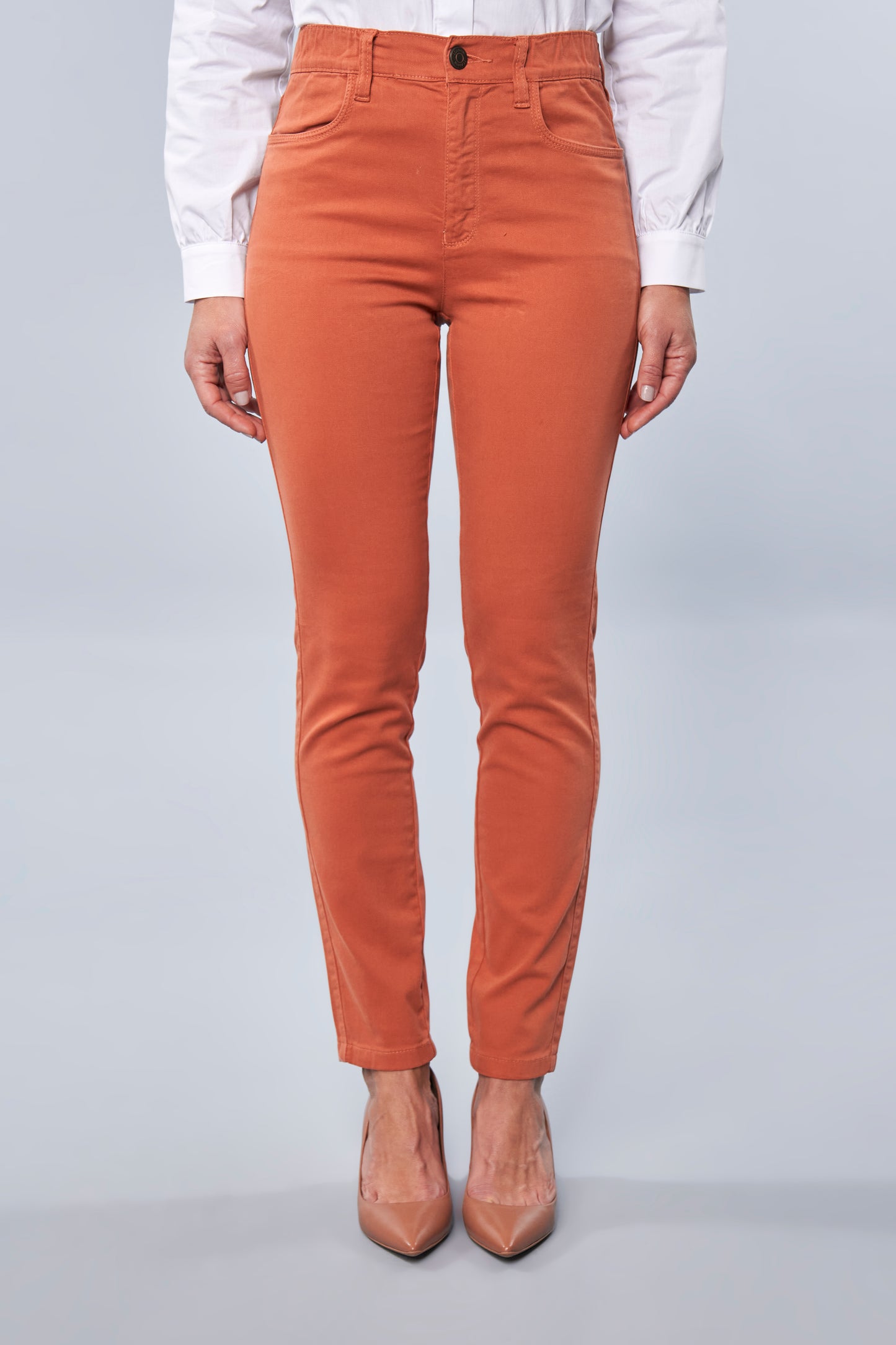 calça malha color skinny cintura intermediária com elástico