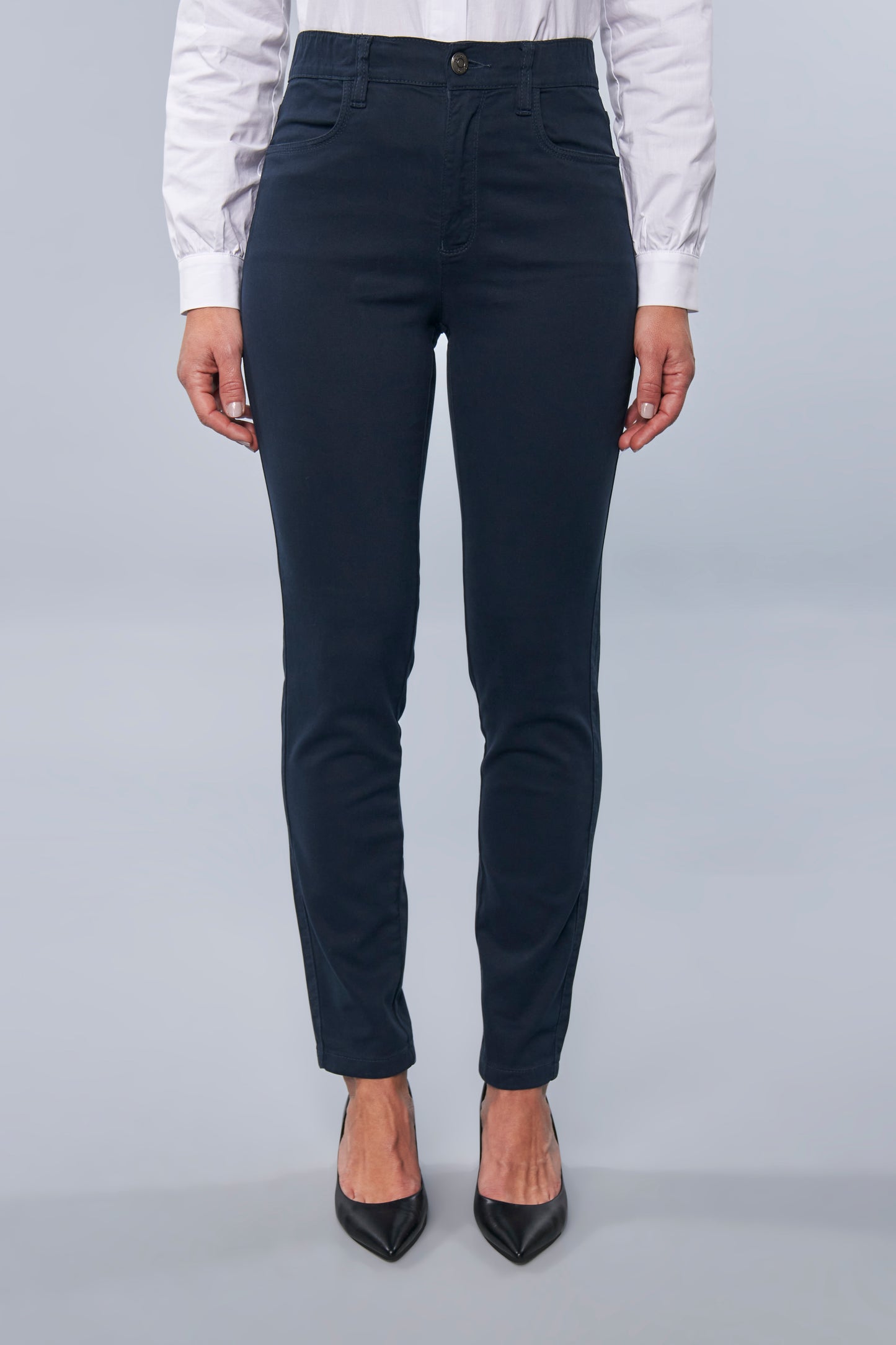 calça malha color skinny cintura intermediária com elástico