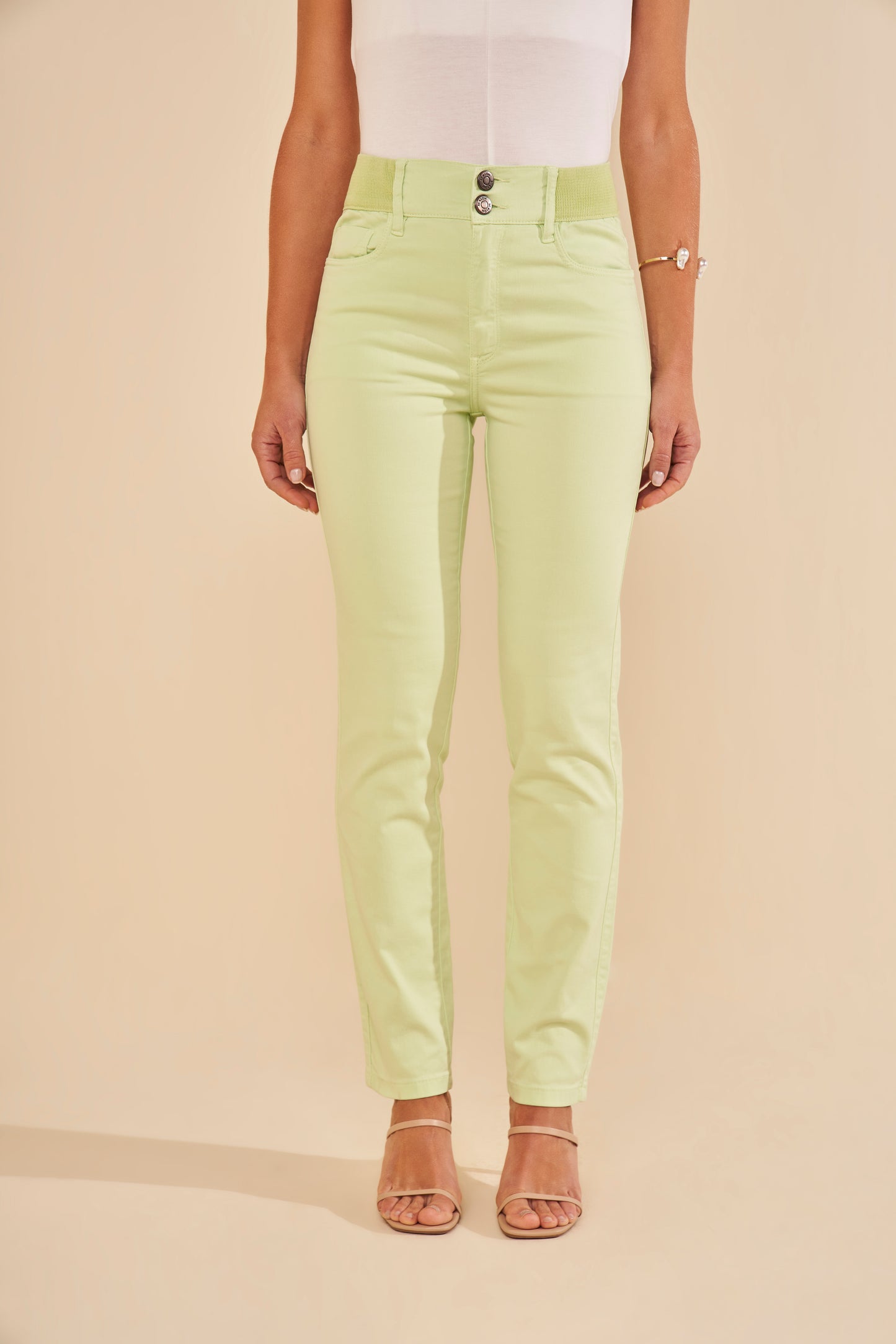 calça malha color skinny cintura intermediária cós de tricot
