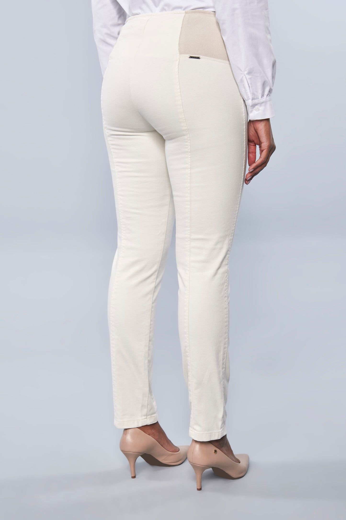 calça malha color skinny cintura intermediária cós de tricot largo