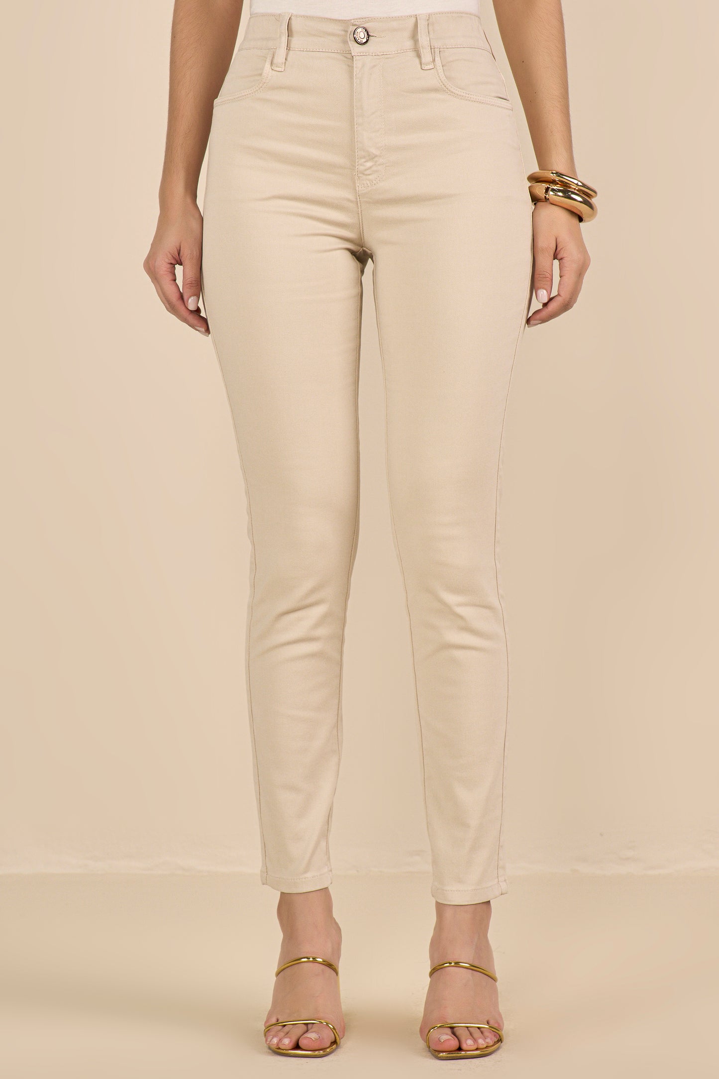 calça malha color skinny cintura intermediária com elástico