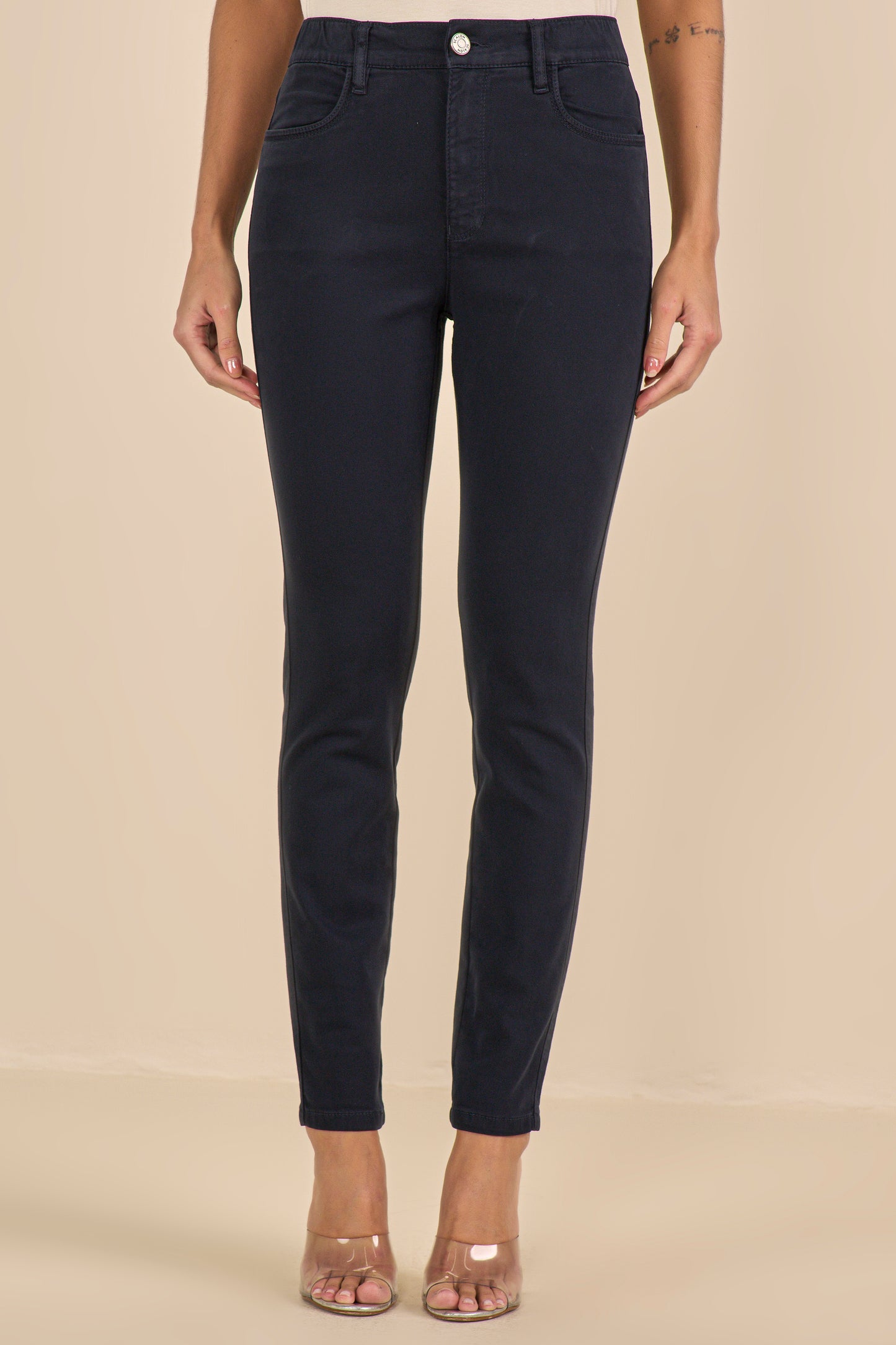 calça malha color skinny cintura intermediária com elástico