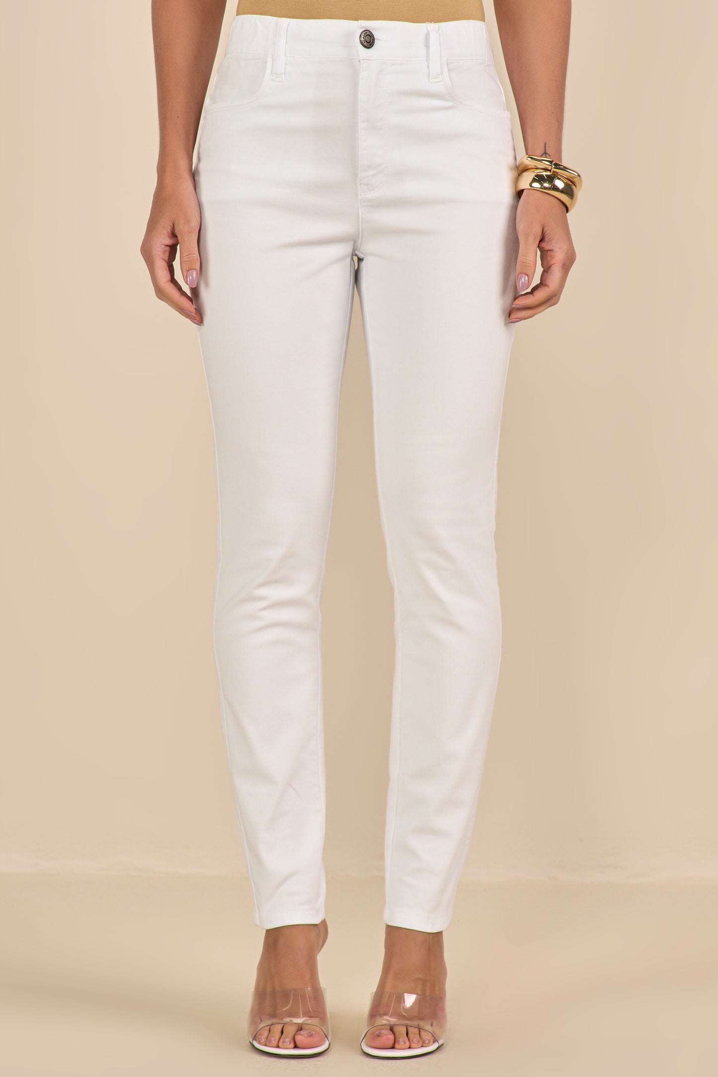 calça malha color skinny cintura intermediária com elástico