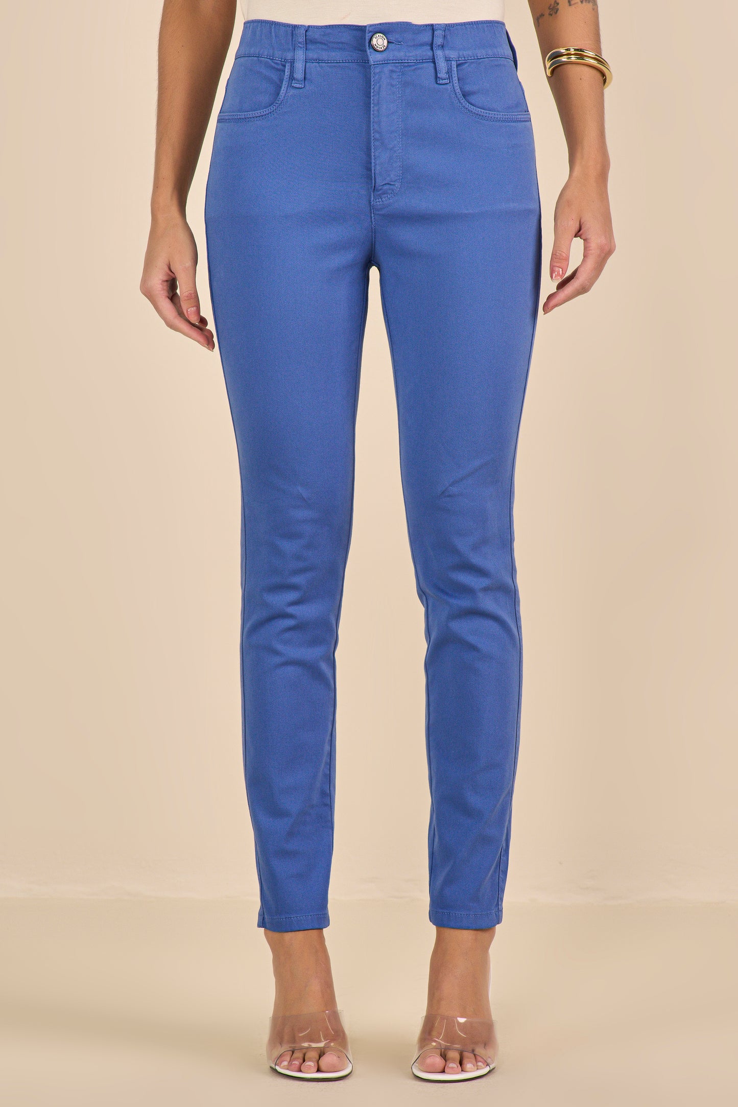 calça malha color skinny cintura intermediária com elástico