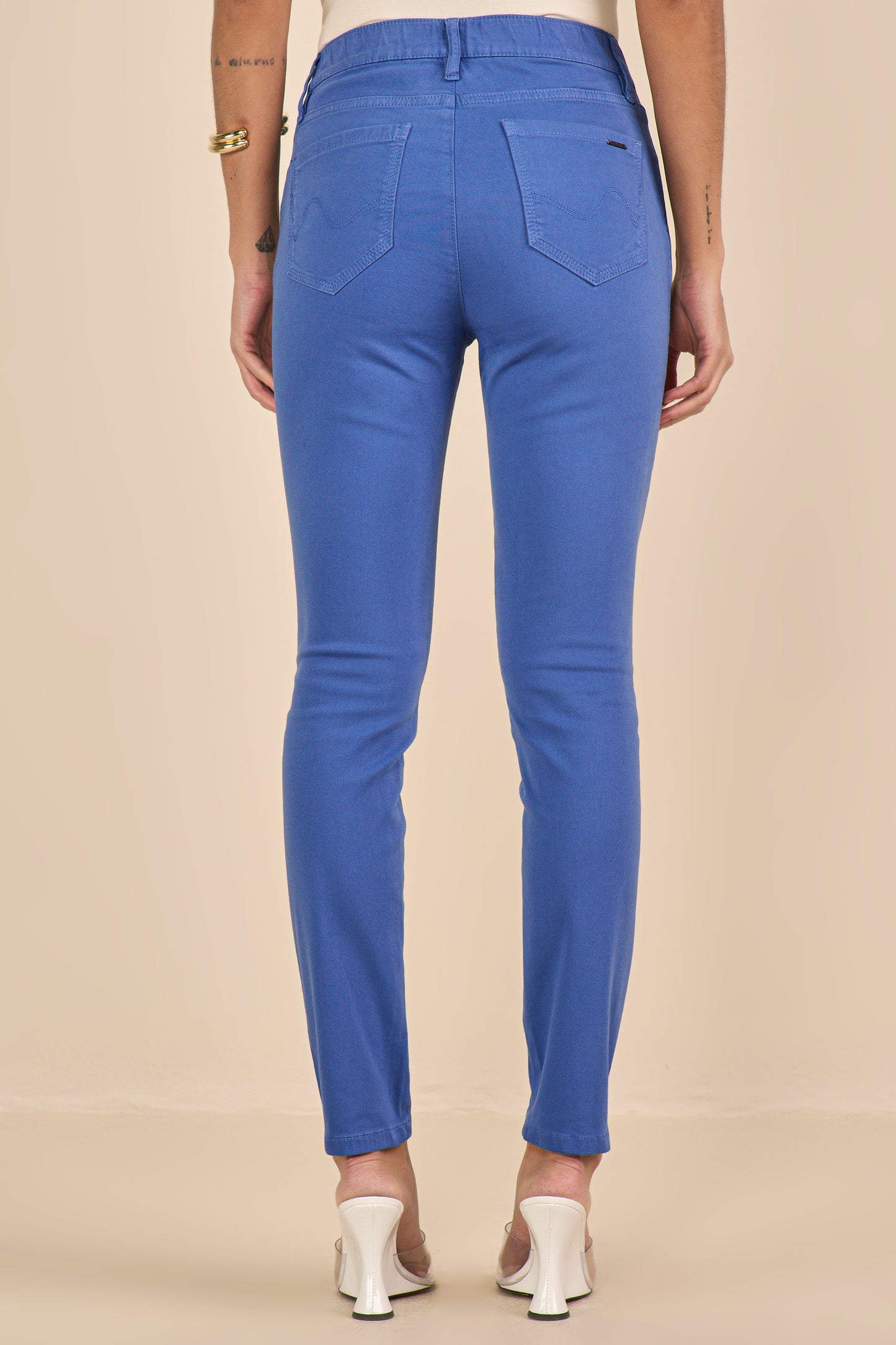 calça malha color skinny cintura intermediária com elástico