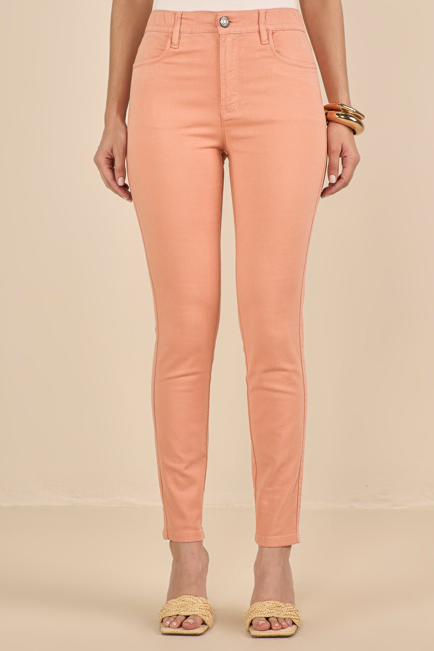 calça malha color skinny cintura intermediária com elástico