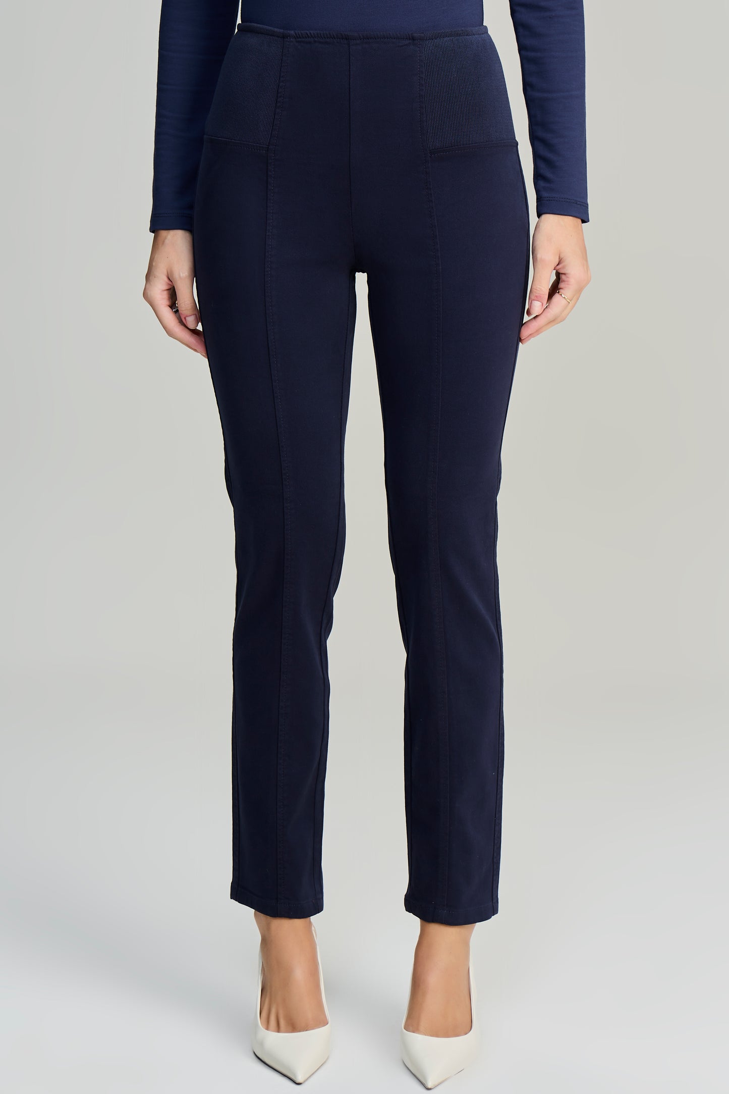calça malha color skinny cintura intermediária cósde tricot largo