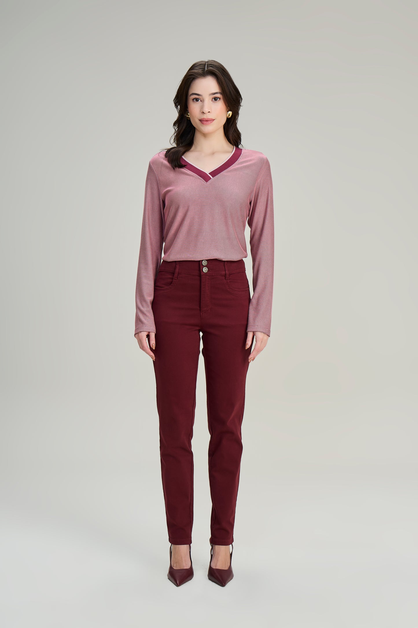 calça malha color skinny cintura intermediária cós de tricot