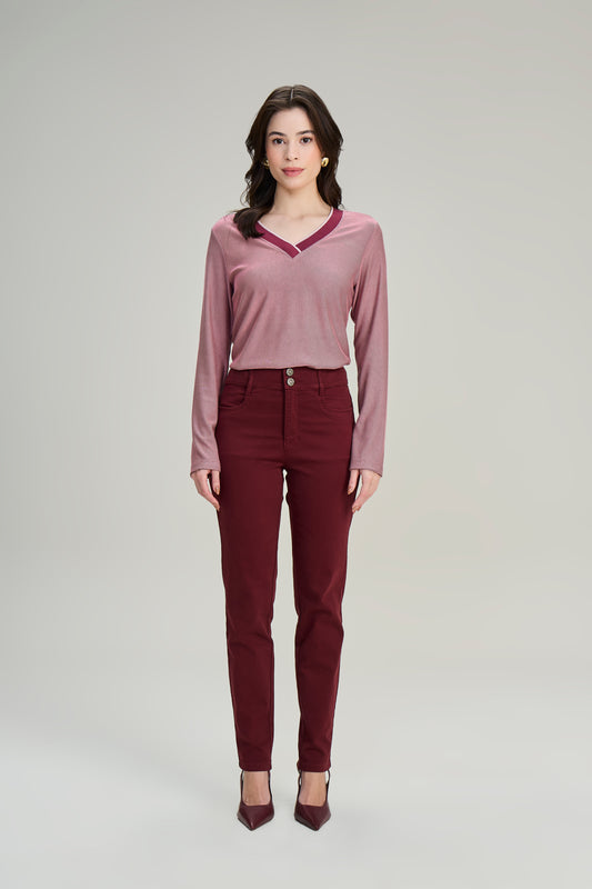 calça malha color skinny cintura intermediária cós de tricot