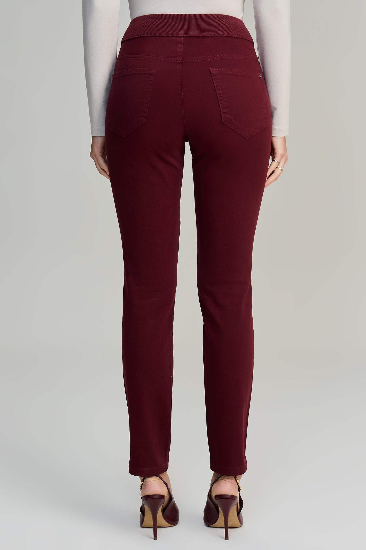 calça malha color skinny cintura intermediária cós de tricot