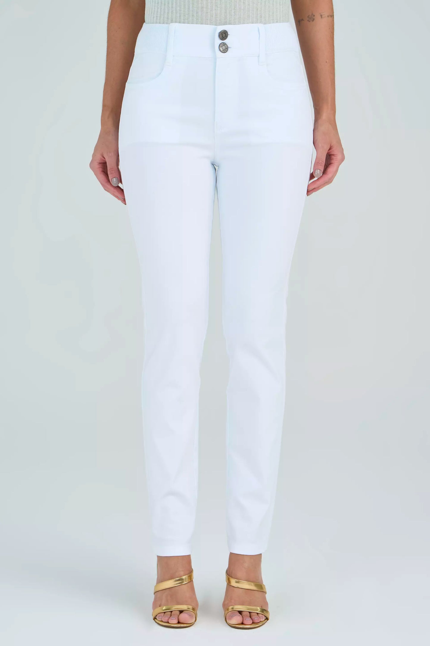 calça malha color skinny cintura intermedíaria cós de tricot