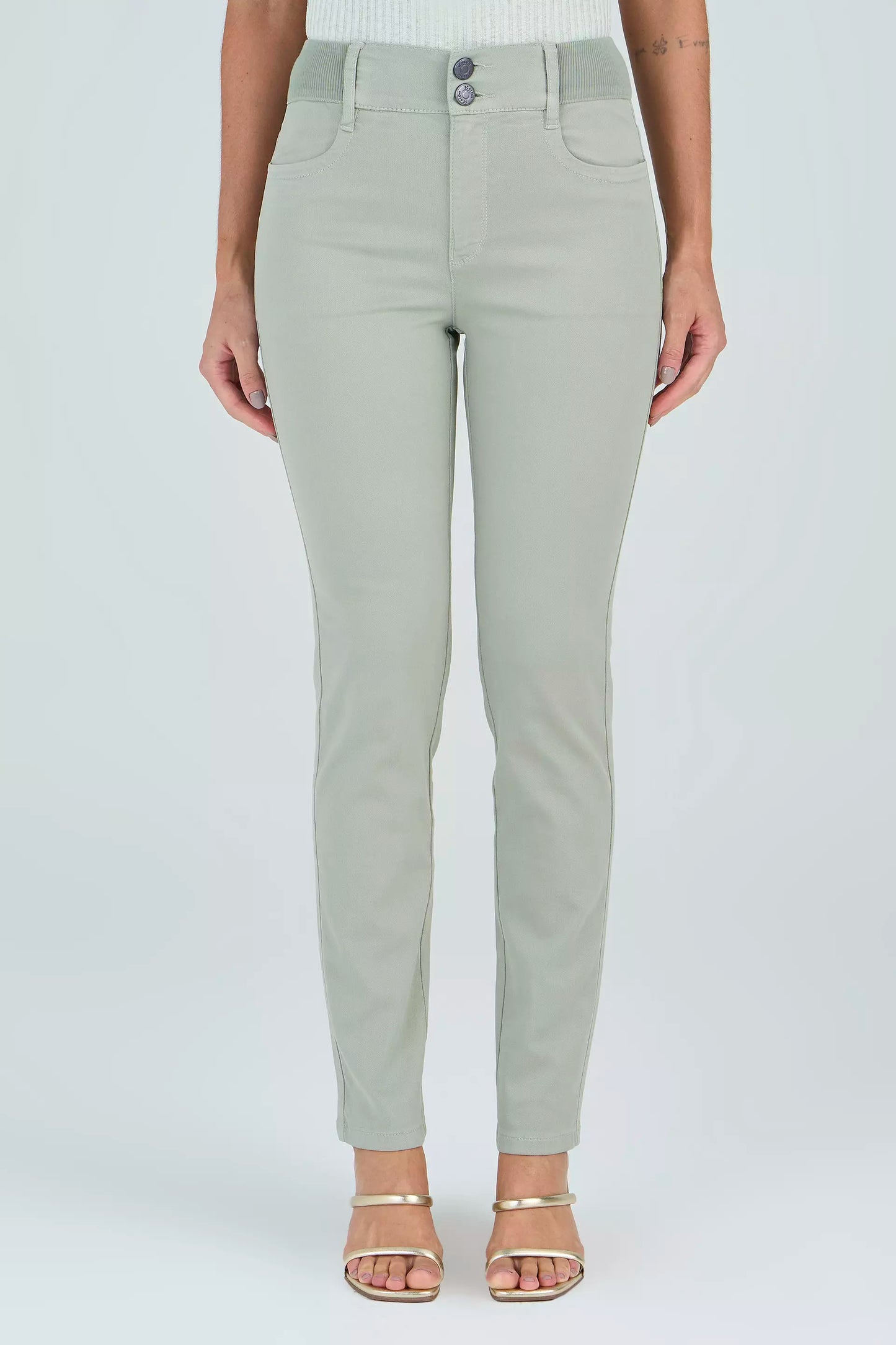 calça malha color skinny cintura intermedíaria cós de tricot