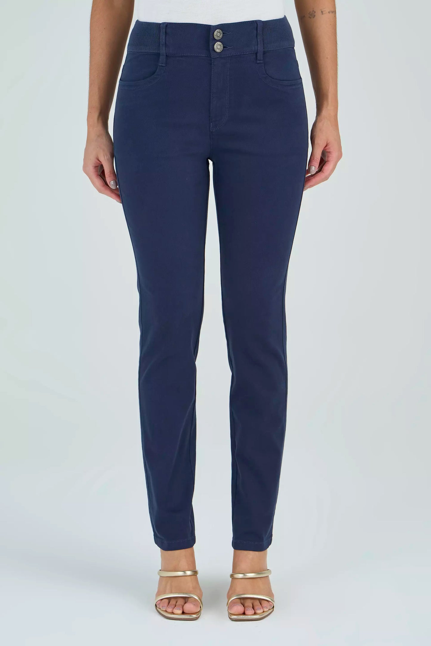 calça malha color skinny cintura intermedíaria cós de tricot