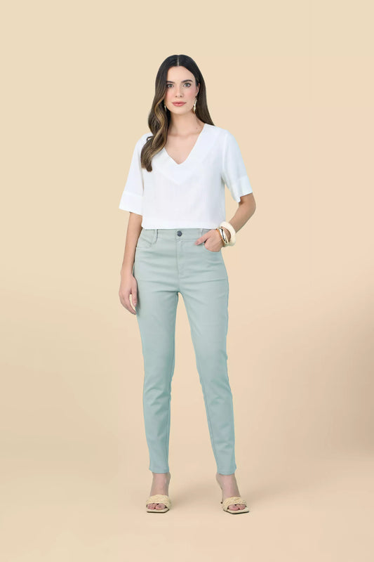 calça malha color skinny cintura intermediária com elástico