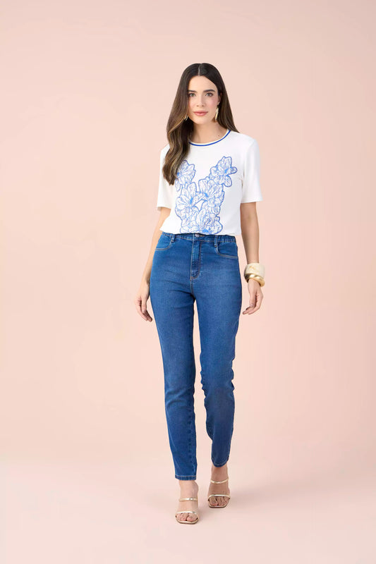 calça jeans malha skinny cintura intermedíaria com elástico