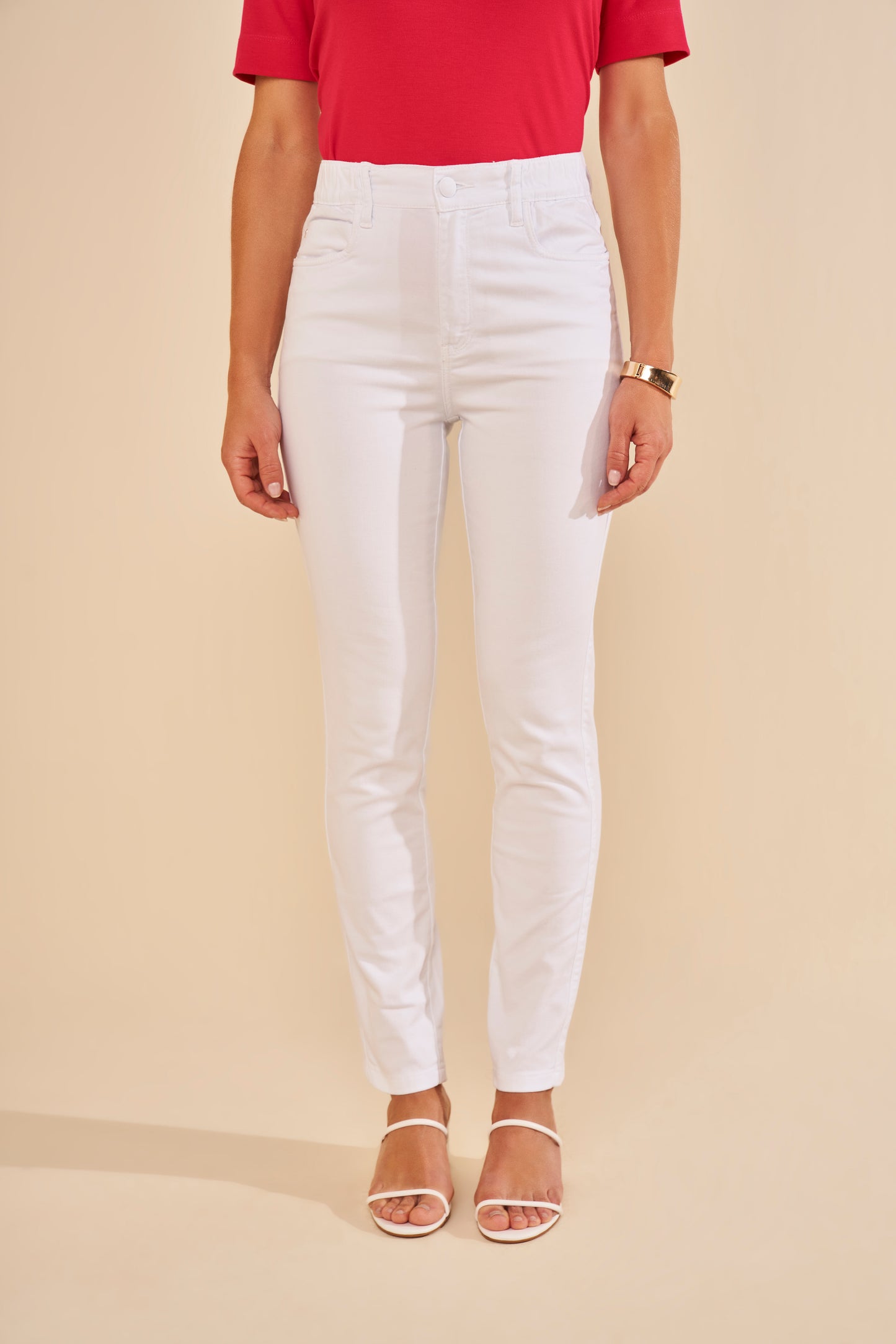 calça malha color skinny cintura intermediária com elástico