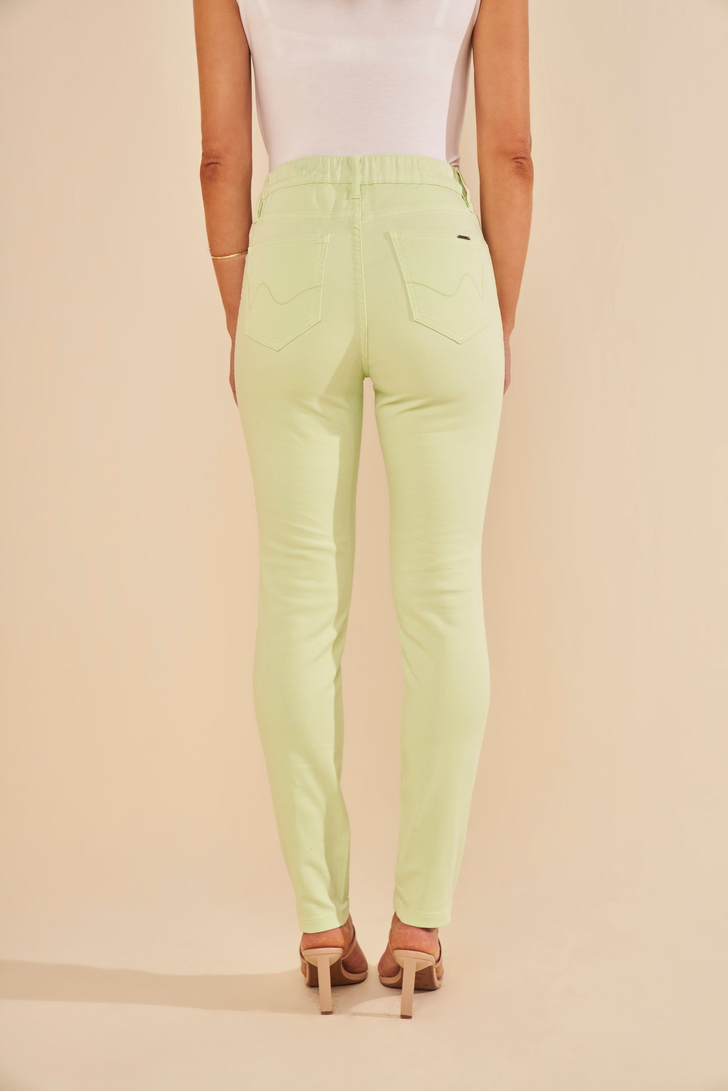 calça malha color skinny cintura intermediária com elástico
