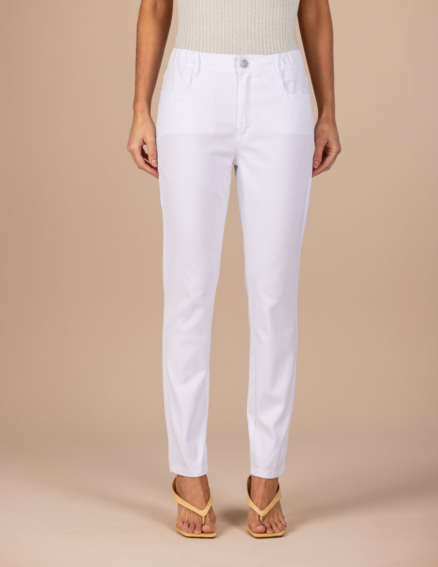 calça malha color skinny cintura intermediária com elástico