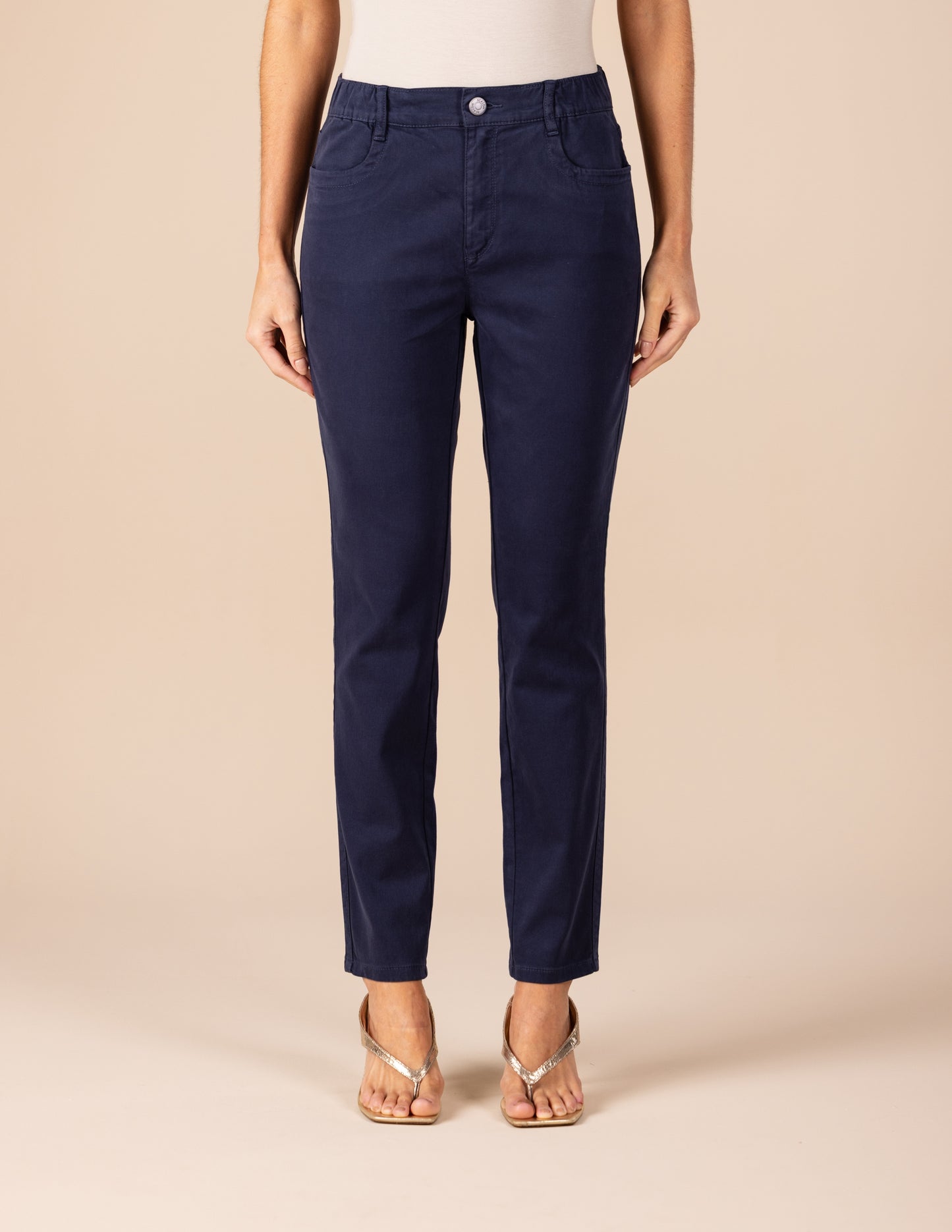 calça malha color skinny cintura intermediária com elástico