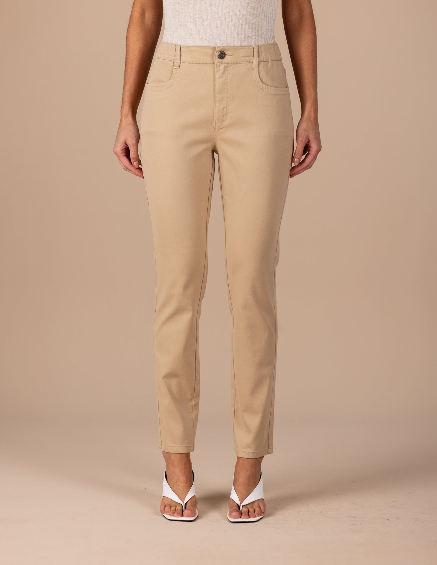 calça malha color skinny cintura intermediária com elástico