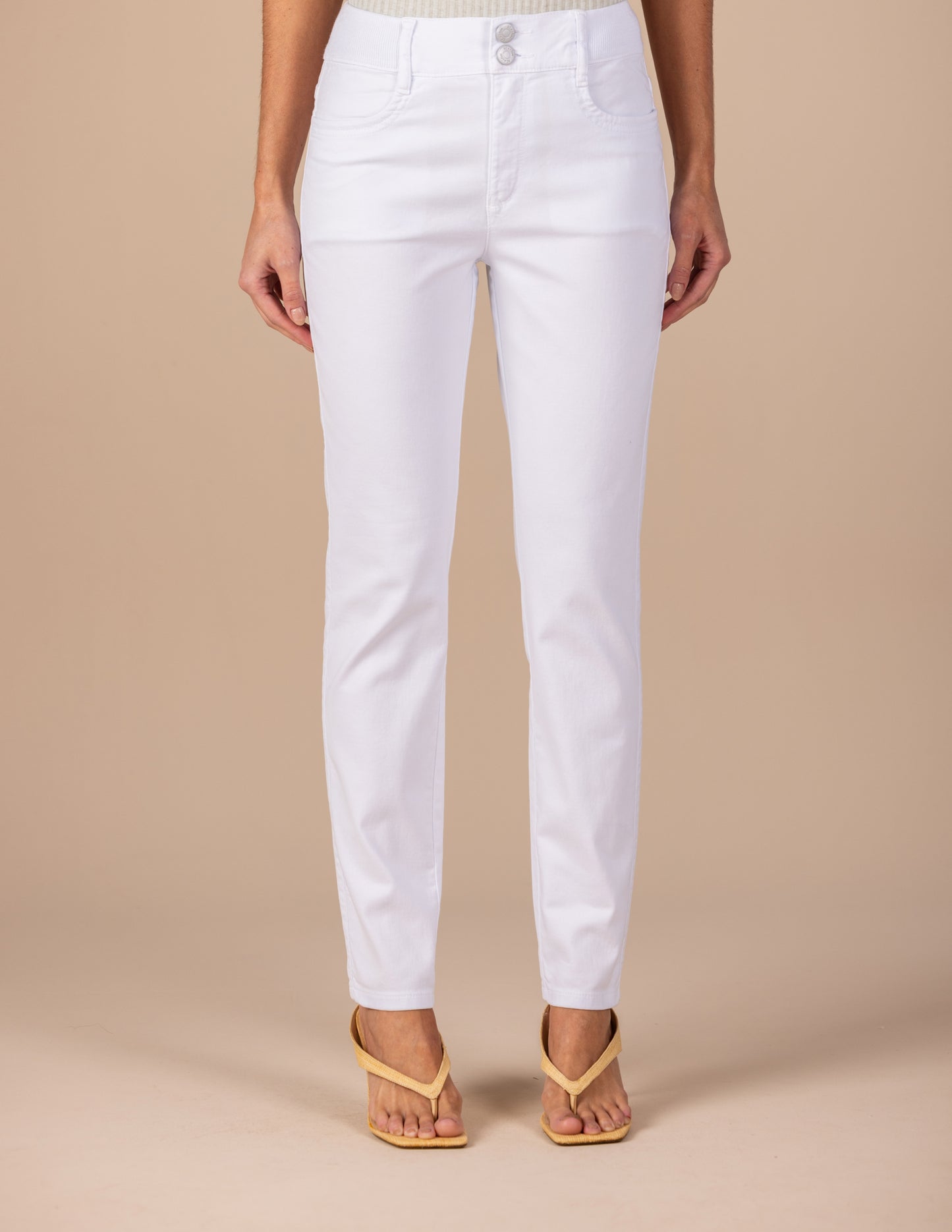 calça malha color skinny cintura intermediária cós de tricot