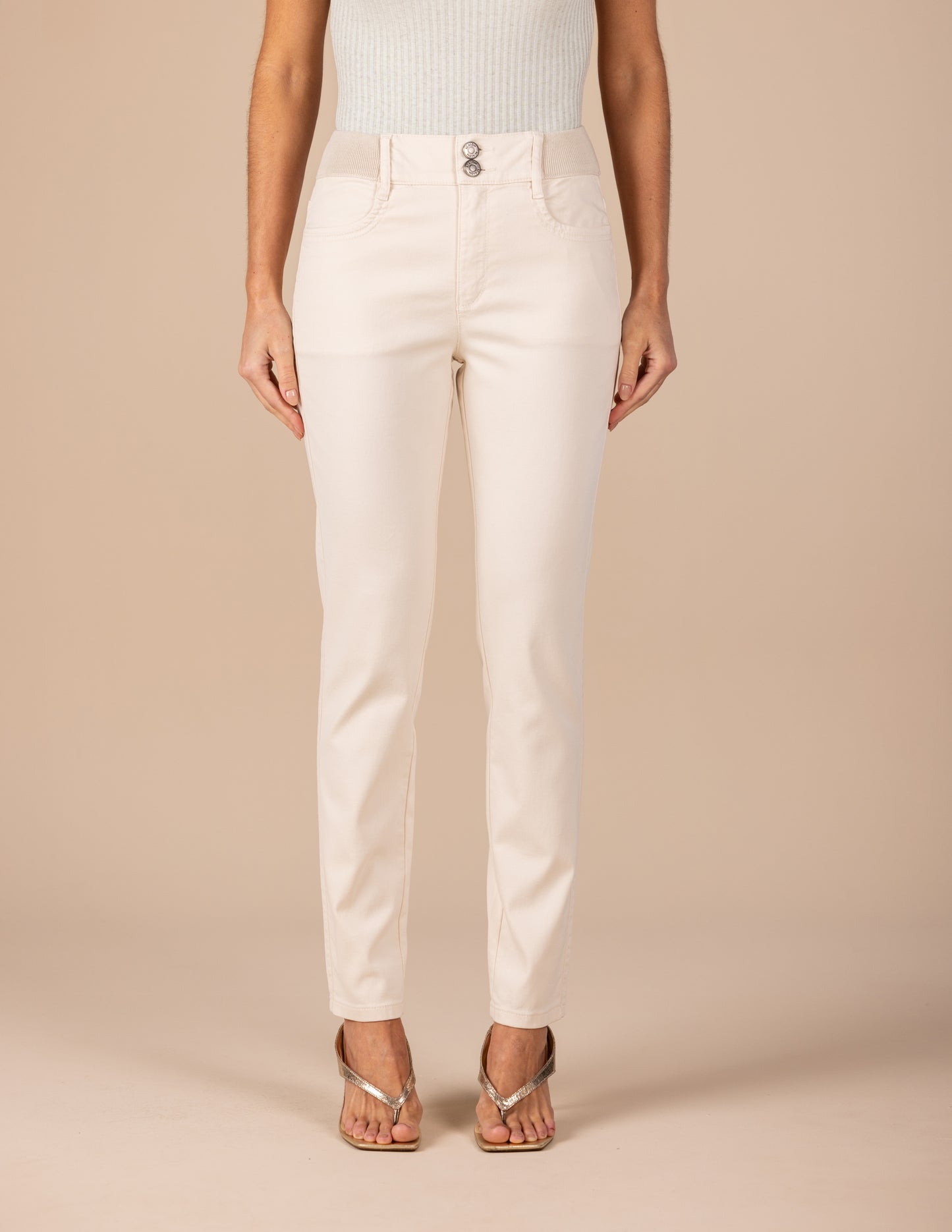 calça malha color skinny cintura intermediária cós de tricot