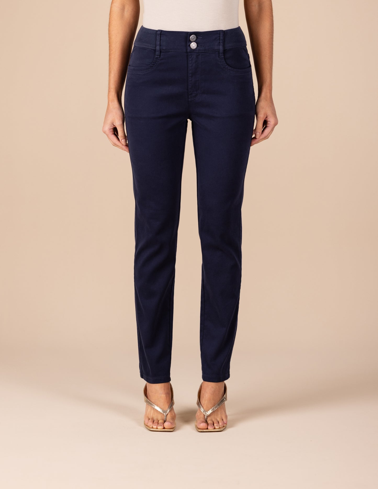 calça malha color skinny cintura intermediária cós de tricot