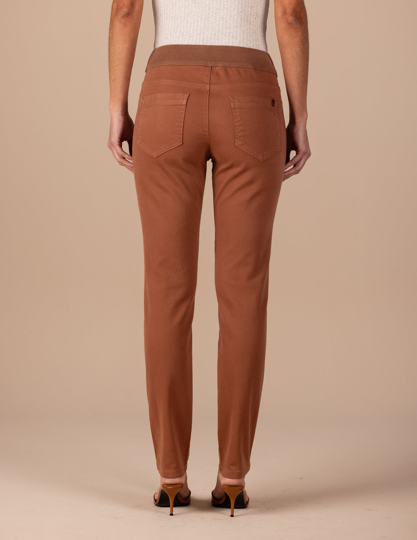 calça malha color skinny cintura intermediária cós de tricot