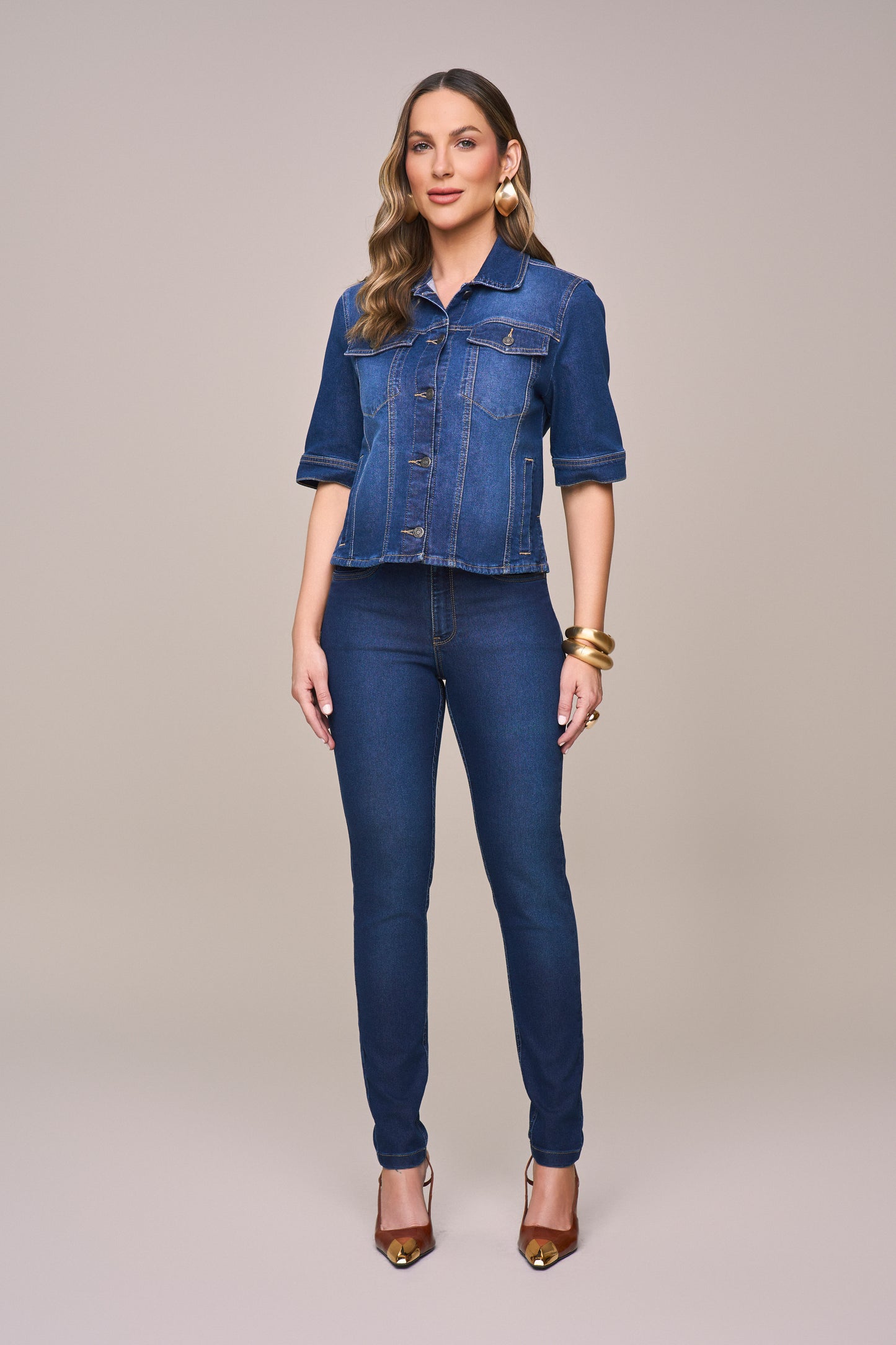 calça jeans skinny cintura intermediária vivo boca bolso