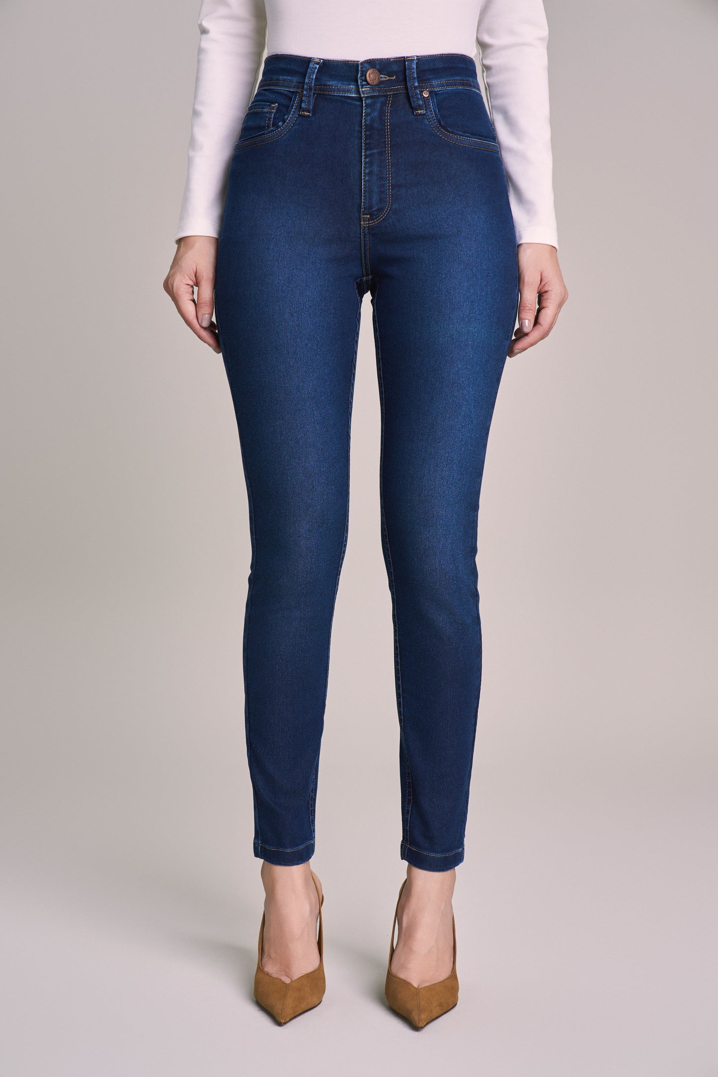 calça jeans skinny cintura intermediária vivo boca bolso