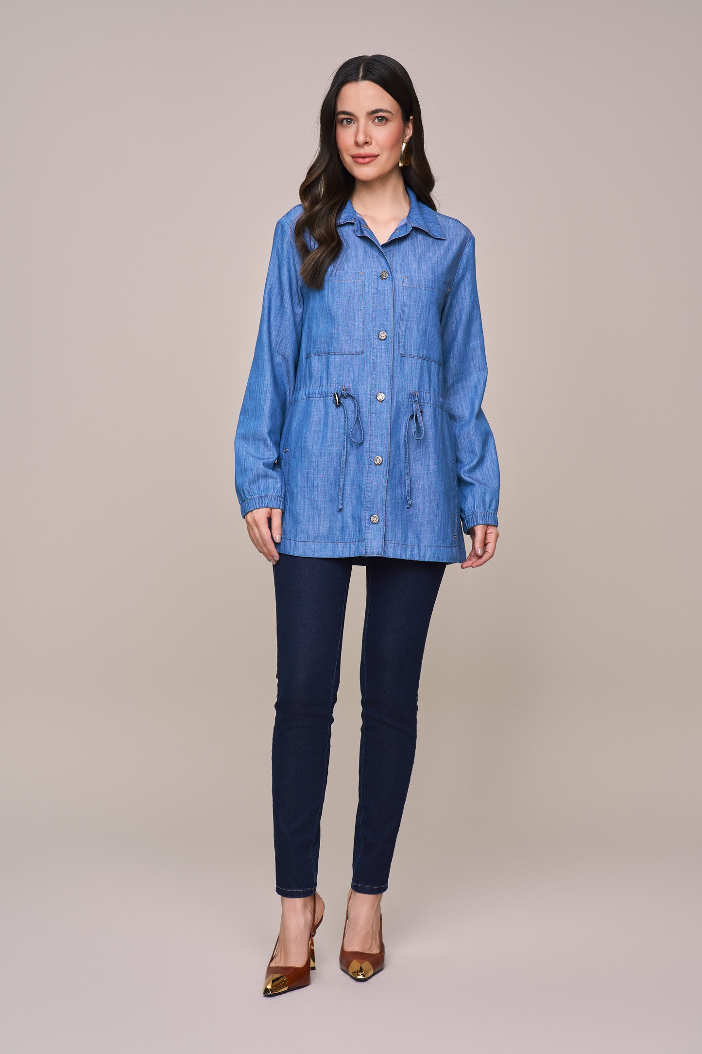 calça jeans skinny cintura intermediária com elástico