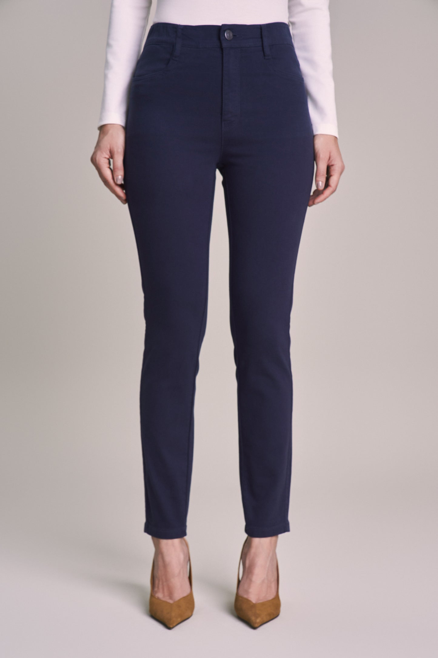 calça malha color skinny cintura intermediária com elastano