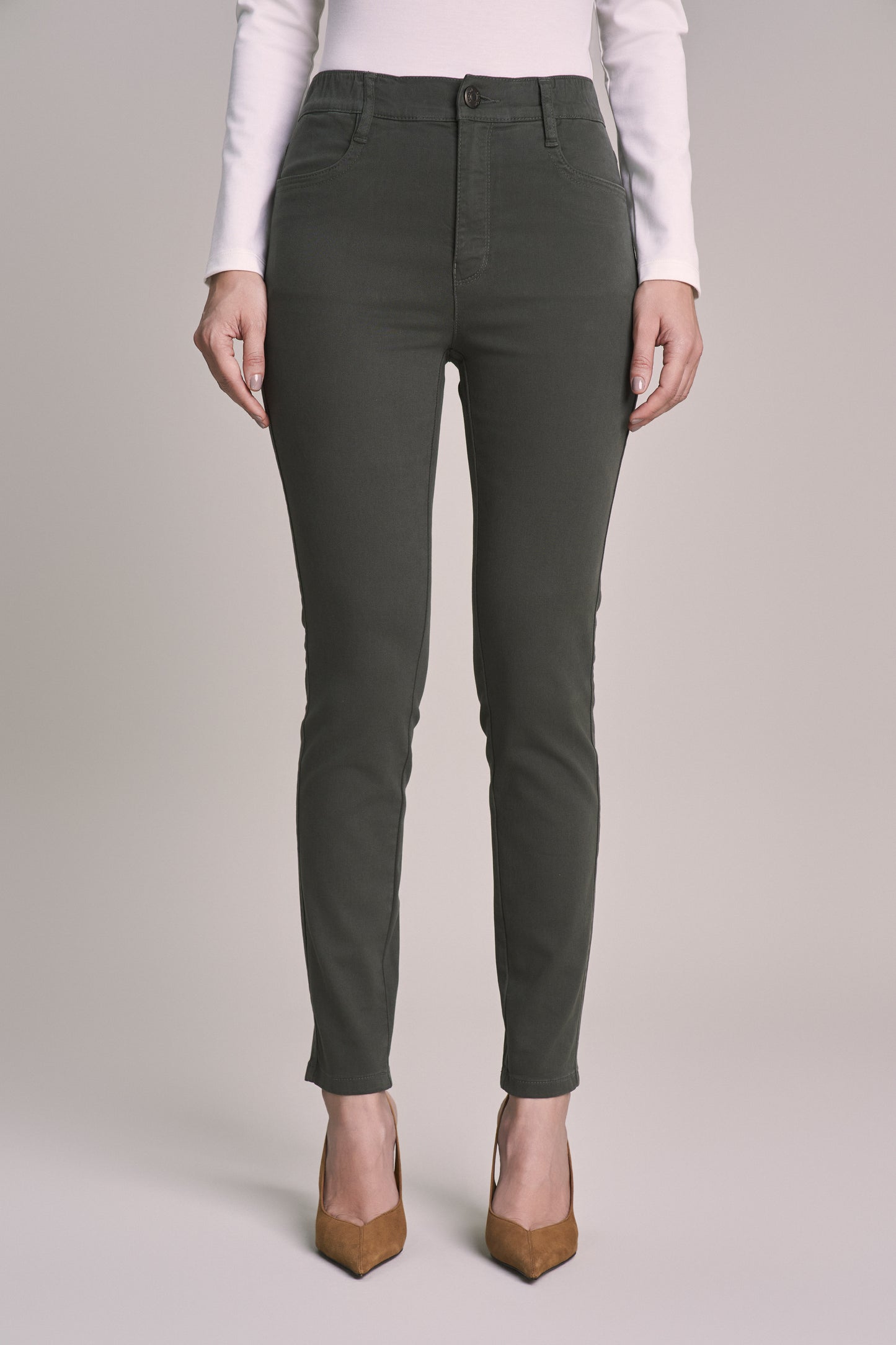 calça malha color skinny cintura intermediária com elastano