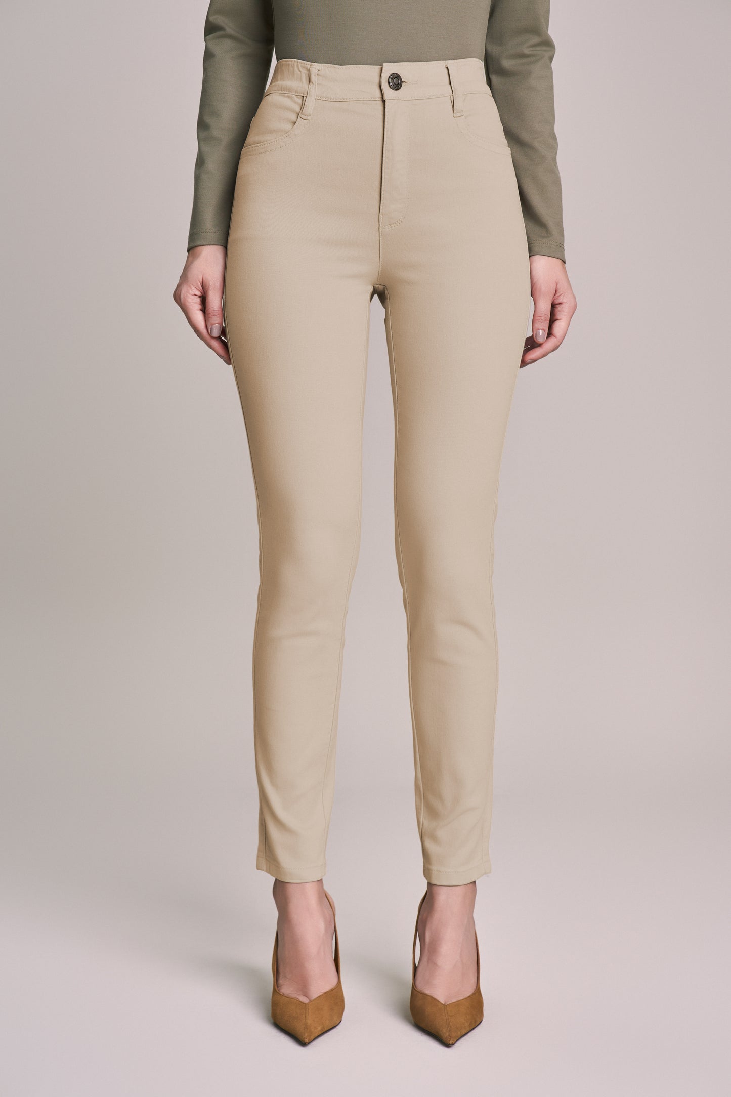 calça malha color skinny cintura intermediária com elastano