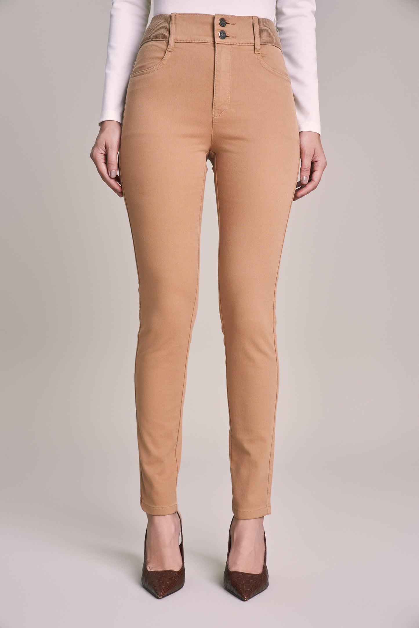 calça malha color skinny cintura intermediária cósde tricot