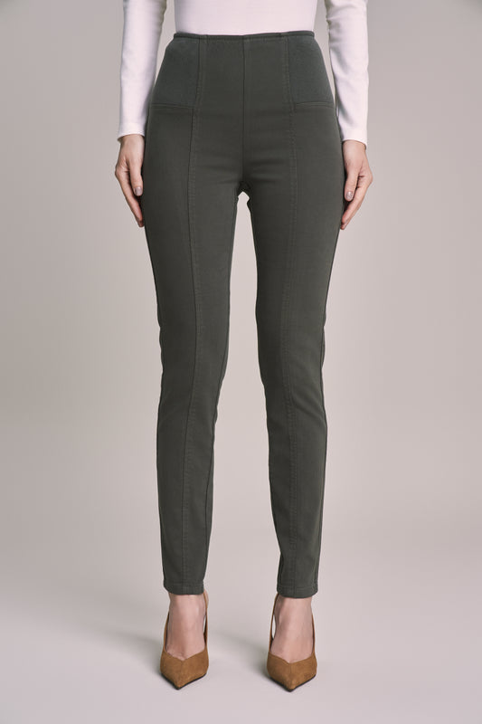 calça malha color skinny cintura intermediária cós de tricot largo