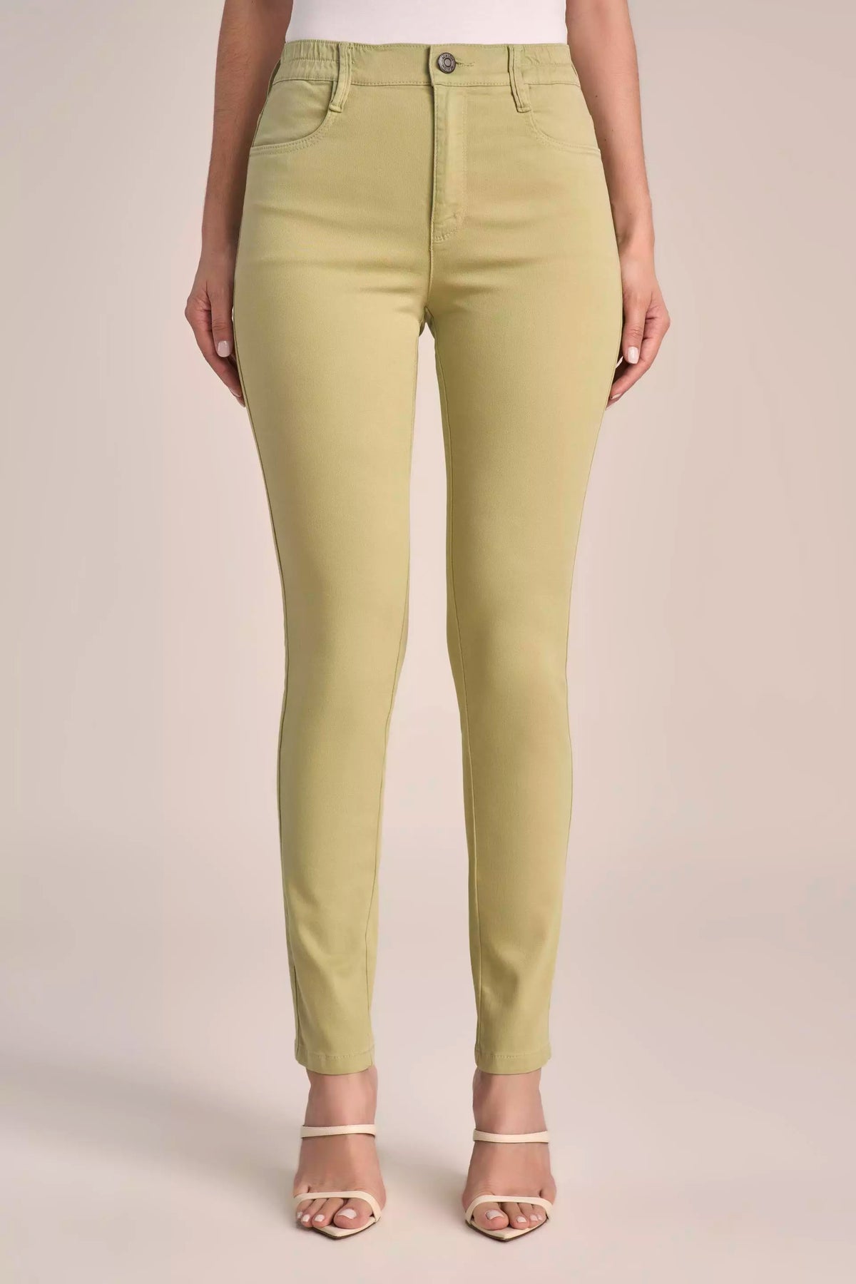 Calça Malha Color Skinny Cintura Intermediária Cós de Elástico