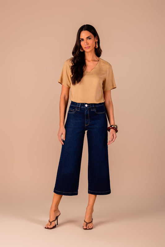 calça jeans pantacourt cintura intermediária tradicional