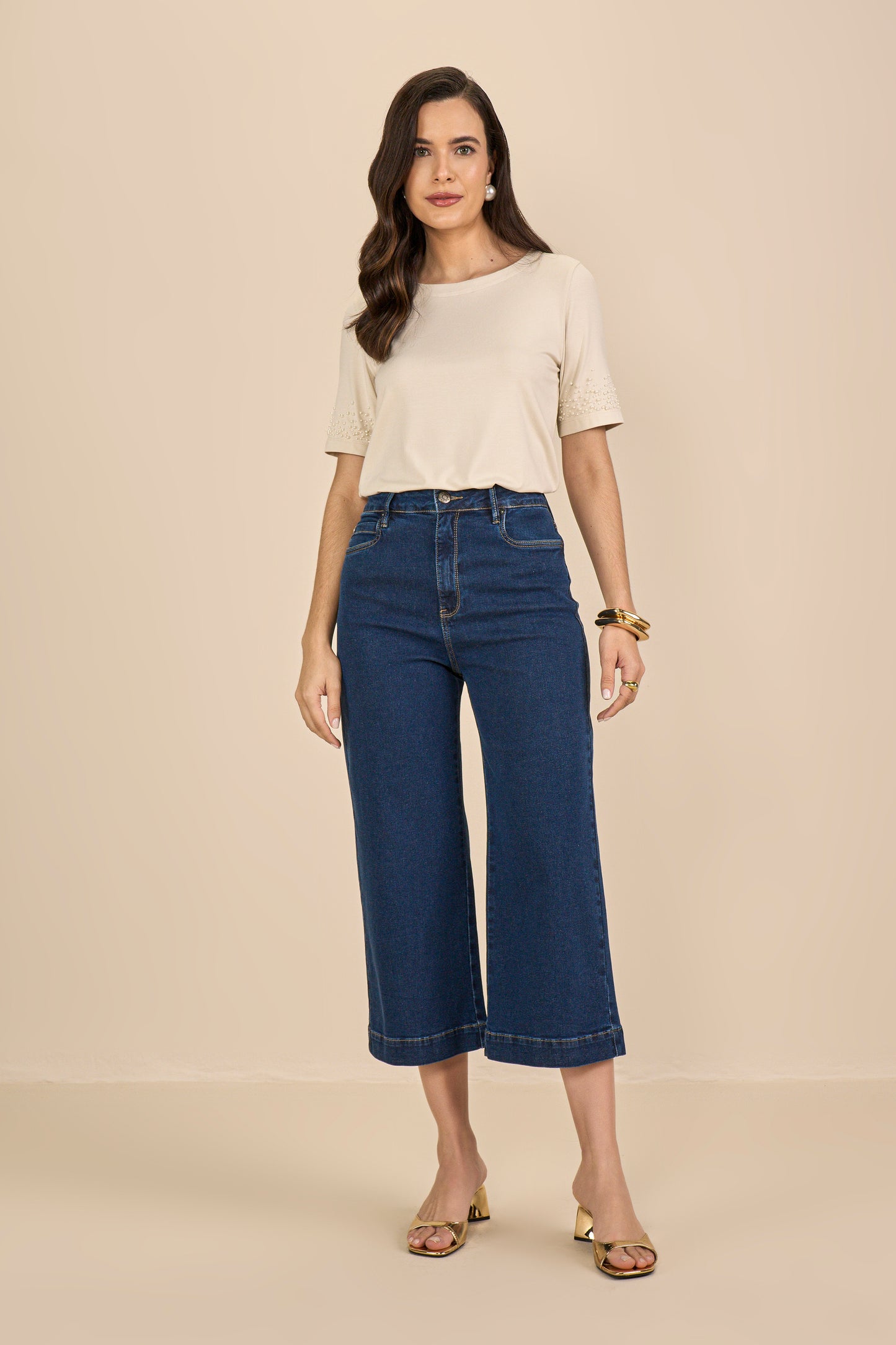 calça jeans pantacourt cintura intermediária tradicional