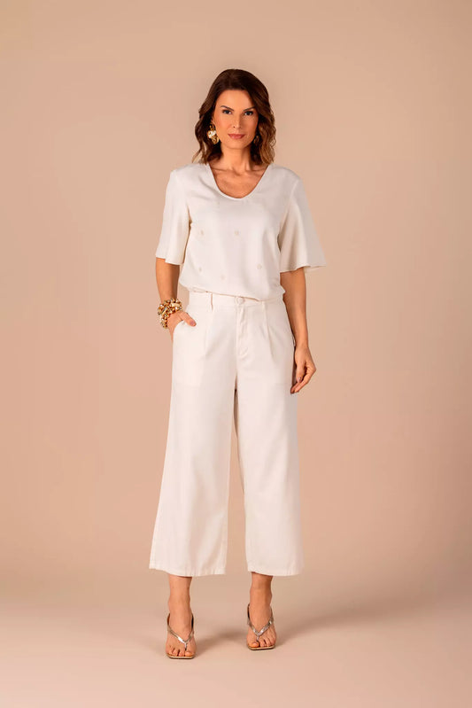 calça sarja pantacourt cintura intermediária cós de elástico