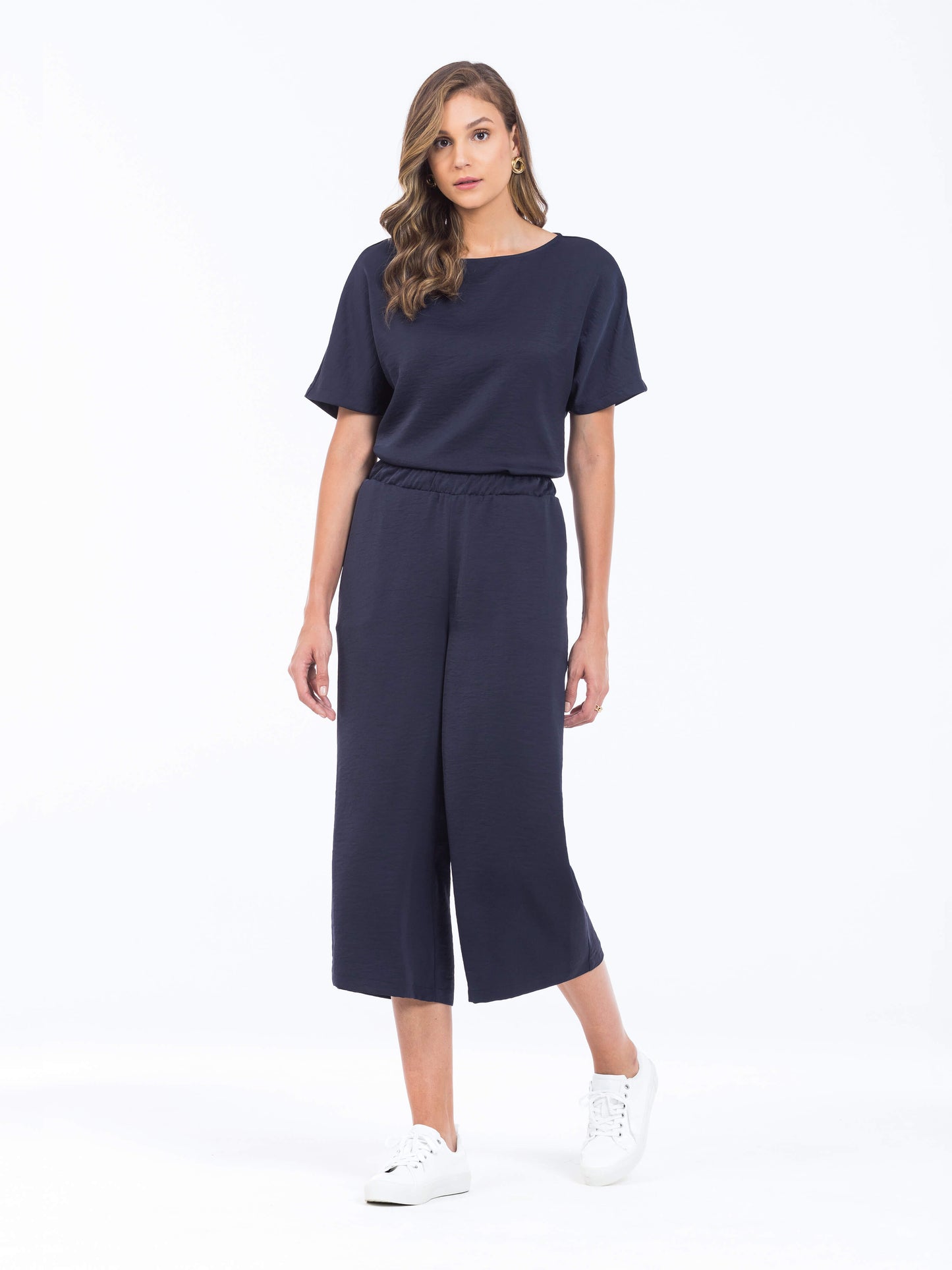 calça crepe pantacourt cós de elástico