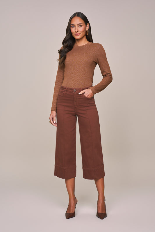 calça sarja pantacourt cintura intermediária com nervura