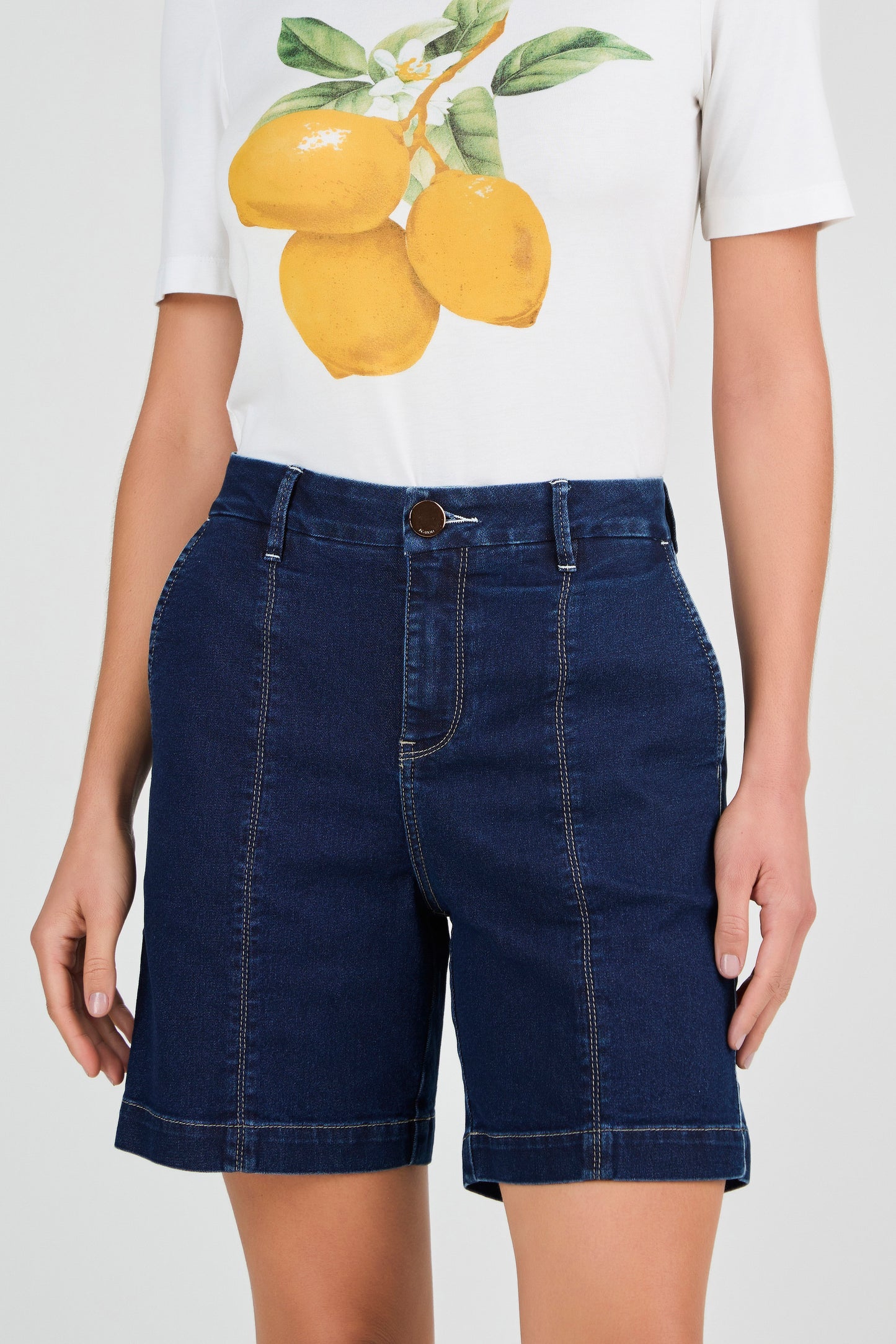 bermuda jeans midi cintura intermediária alfaiataria